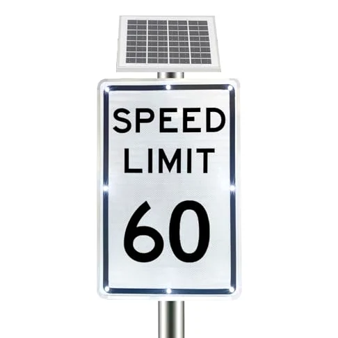 Señal solar de límite de velocidad para exteriores, señal de tráfico intermitente LED de 18 x 24 pulgadas, grado de ingeniero reflectante, fácil montaje para uso en exteriores, advertencia de