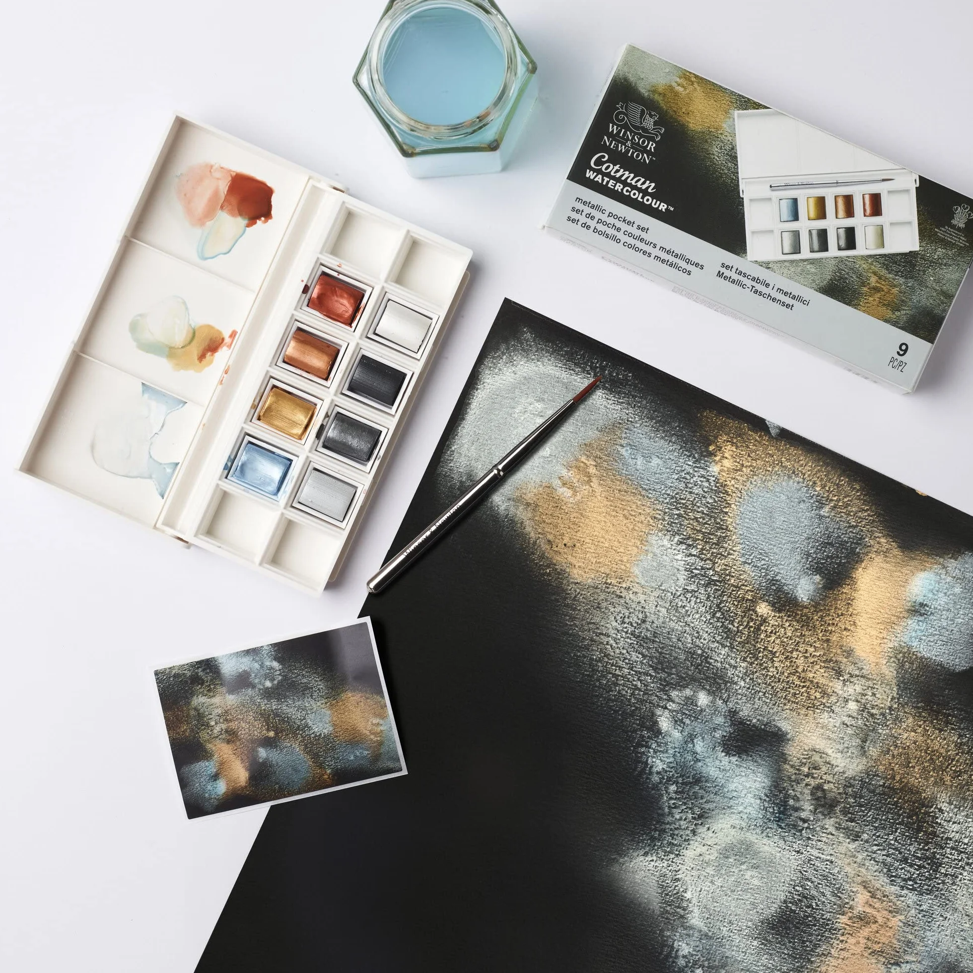 Winsor & Newton Acuarela Cotman Metallics - Set de 8 medio godets con colores metálicos