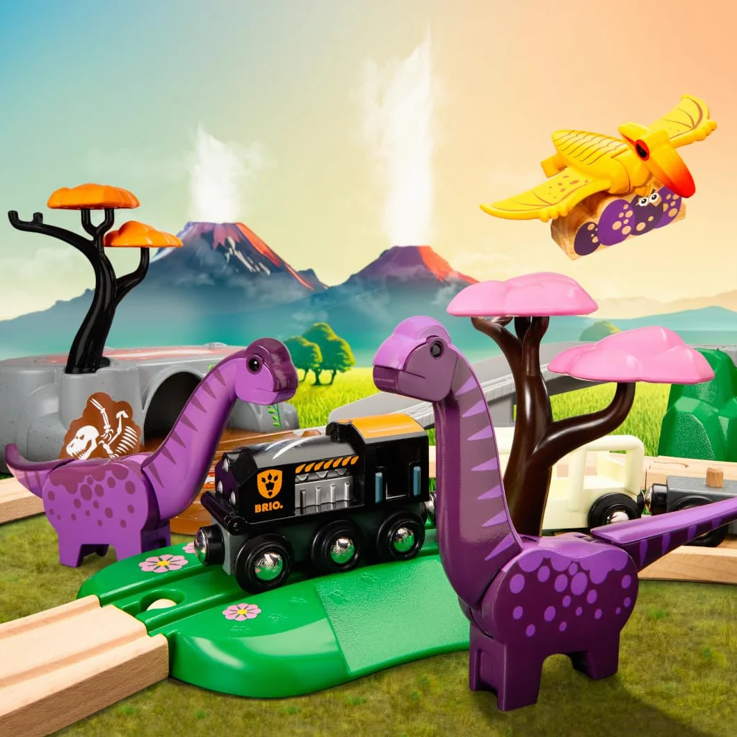 BRIO Set de Aventuras Jurásicas Tren Juguete Madera 21 Piezas Compatible con Otros Sets
