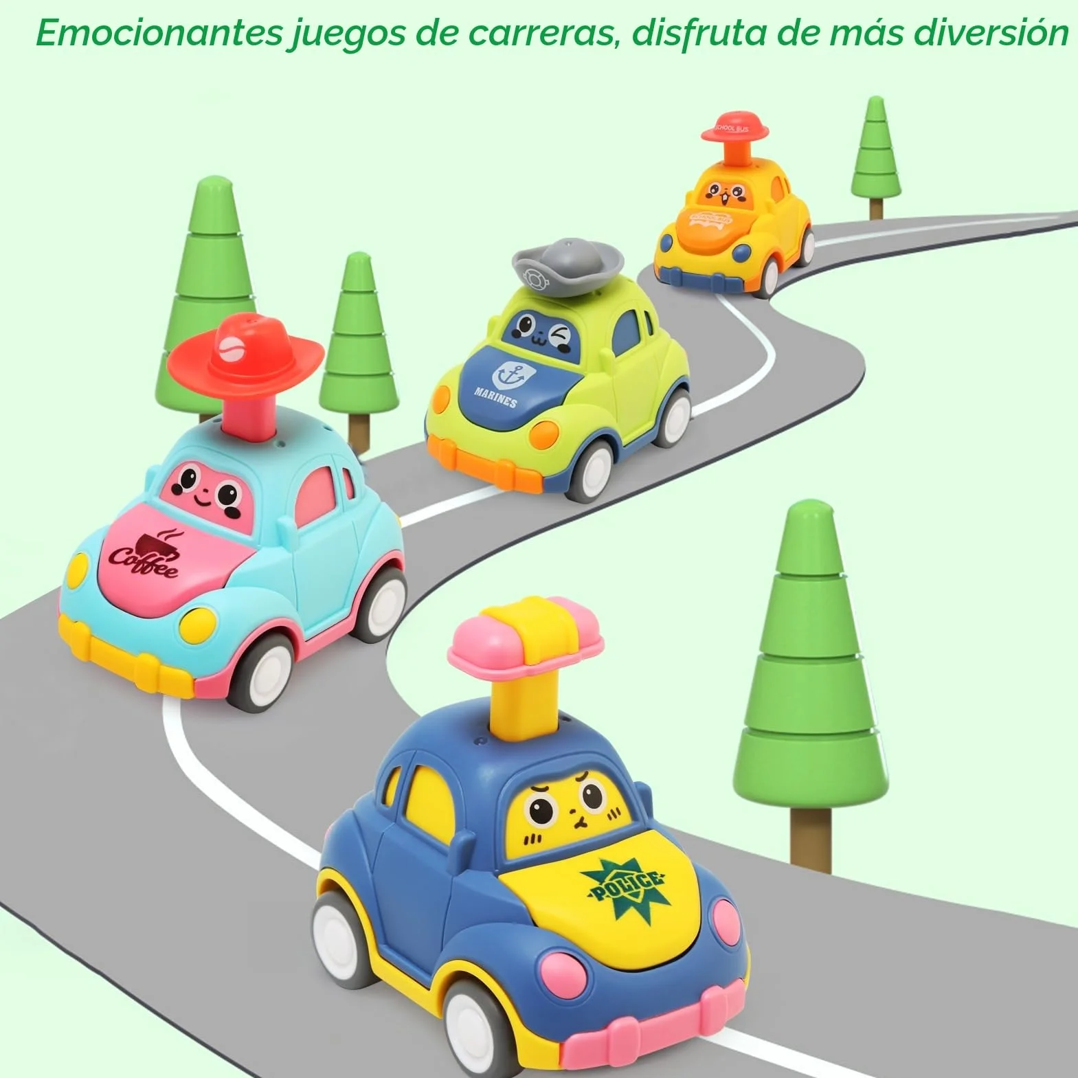 Coches Juguete para Bebes 1 Año, 4 Piezas Press-and-Go Conjunto de Vehículos para Niños Pequeños de 1 2 3 Años, Camiones De Juguete de Educación Regalos para 12 18 24 Meses Niños Niñas