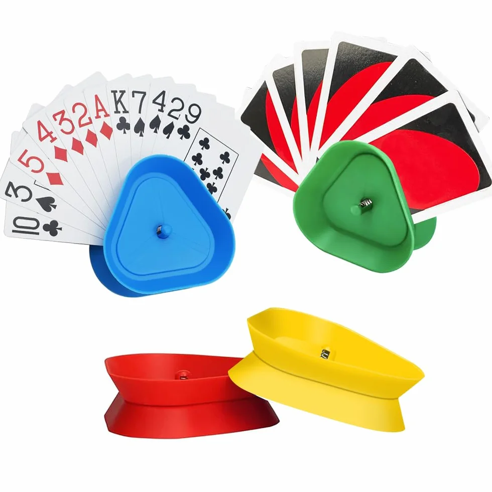 KAWAAN 4 soportes para tarjetas de juego, portatarjetas de juego para niños y adultos, 4 colores diferentes, plástico resistente y seguro