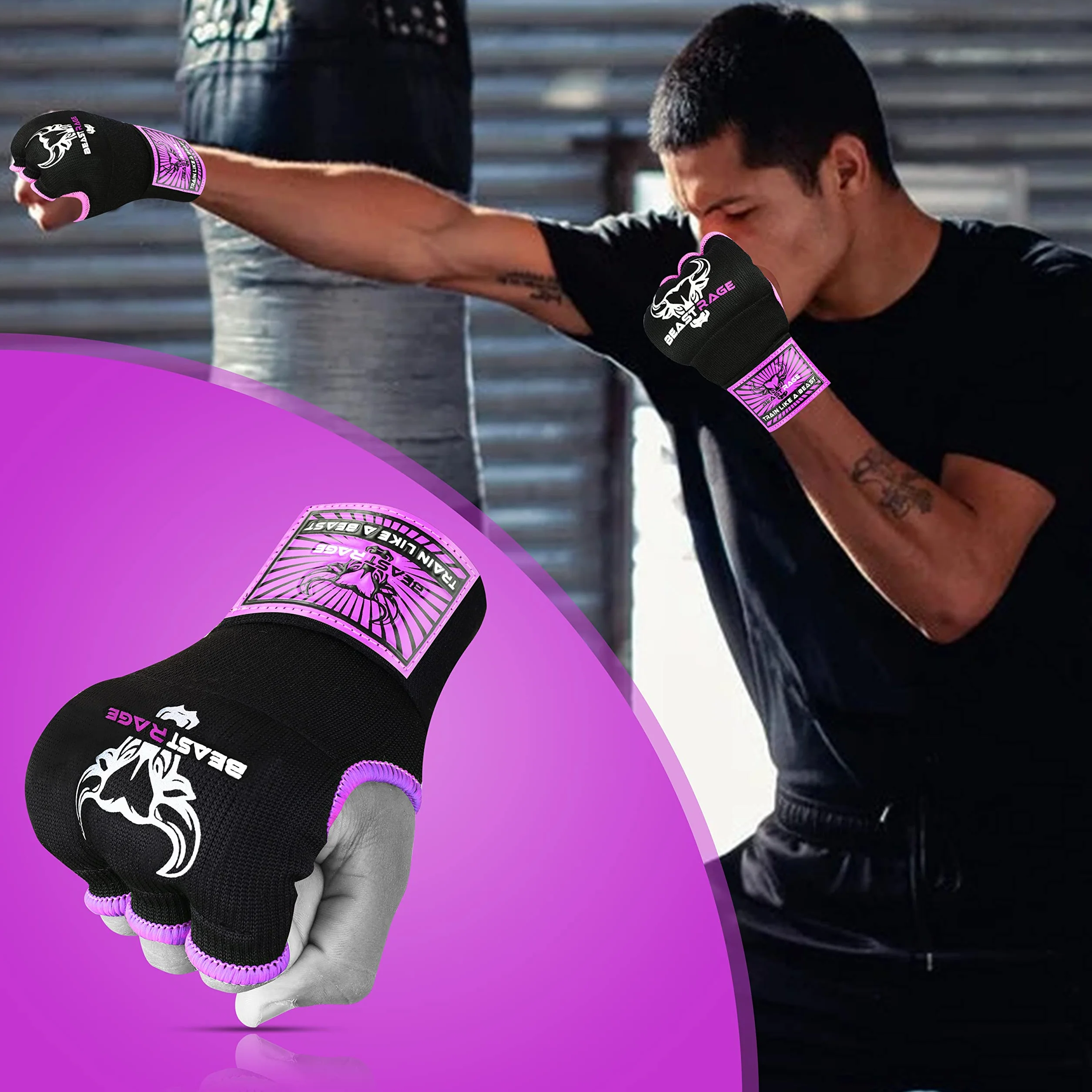 Beast Rage Guantes de Boxeo de Gel 75 cm Largo Acolchados Entrenamiento Muay Thai UFC
