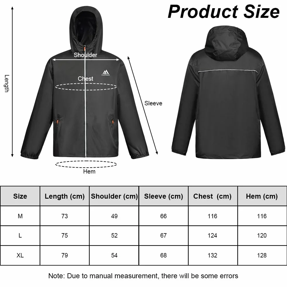 flintronic Chubasquero Hombre Impermeable Chaqueta Ligera Cortavientos Running Capucha Cremallera Bandas Reflectantes Transpirable Bolsillos