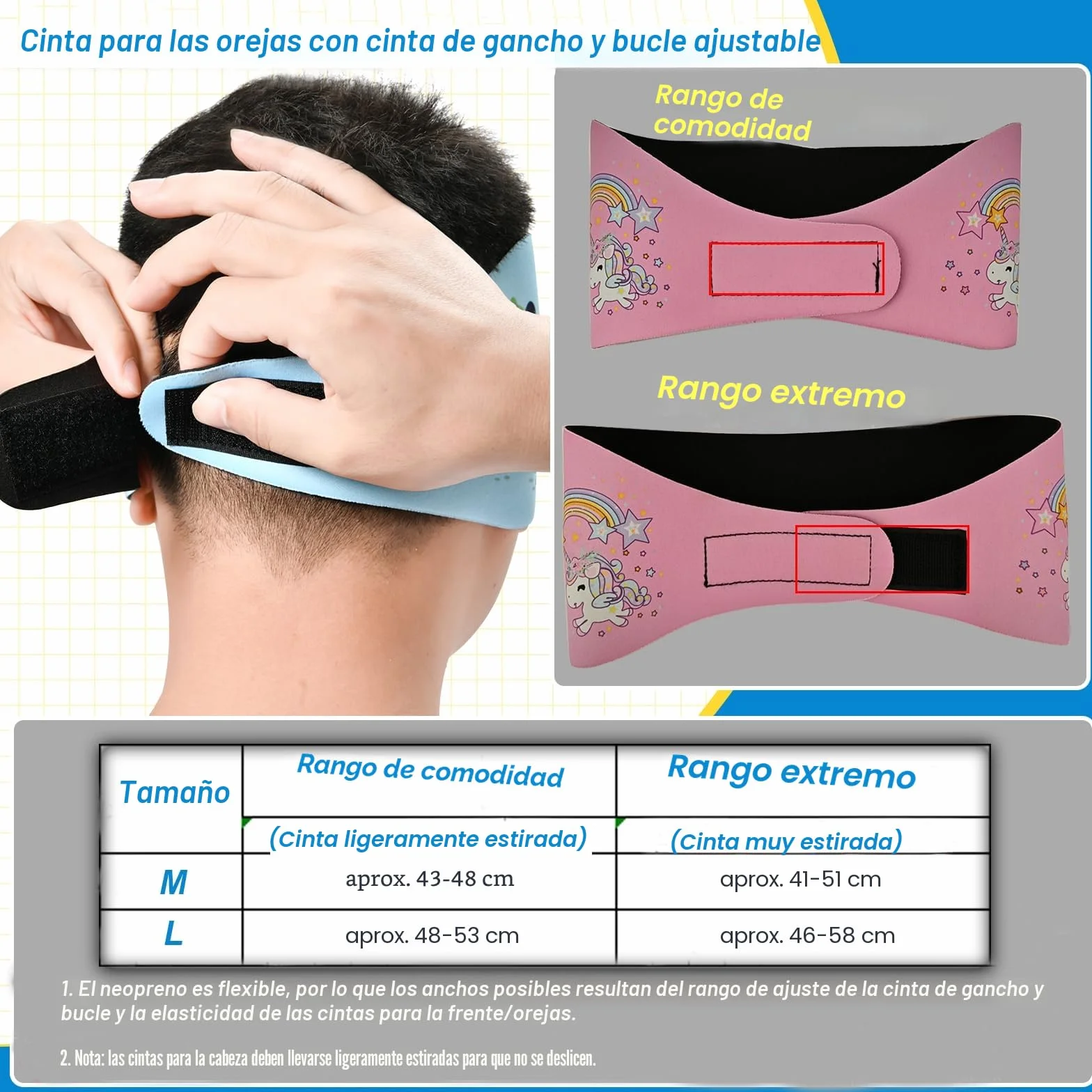 Diadema de Natación Banda de Neopreno Elástica para Niños con Patrón Animal Lindo (Azul, M)
