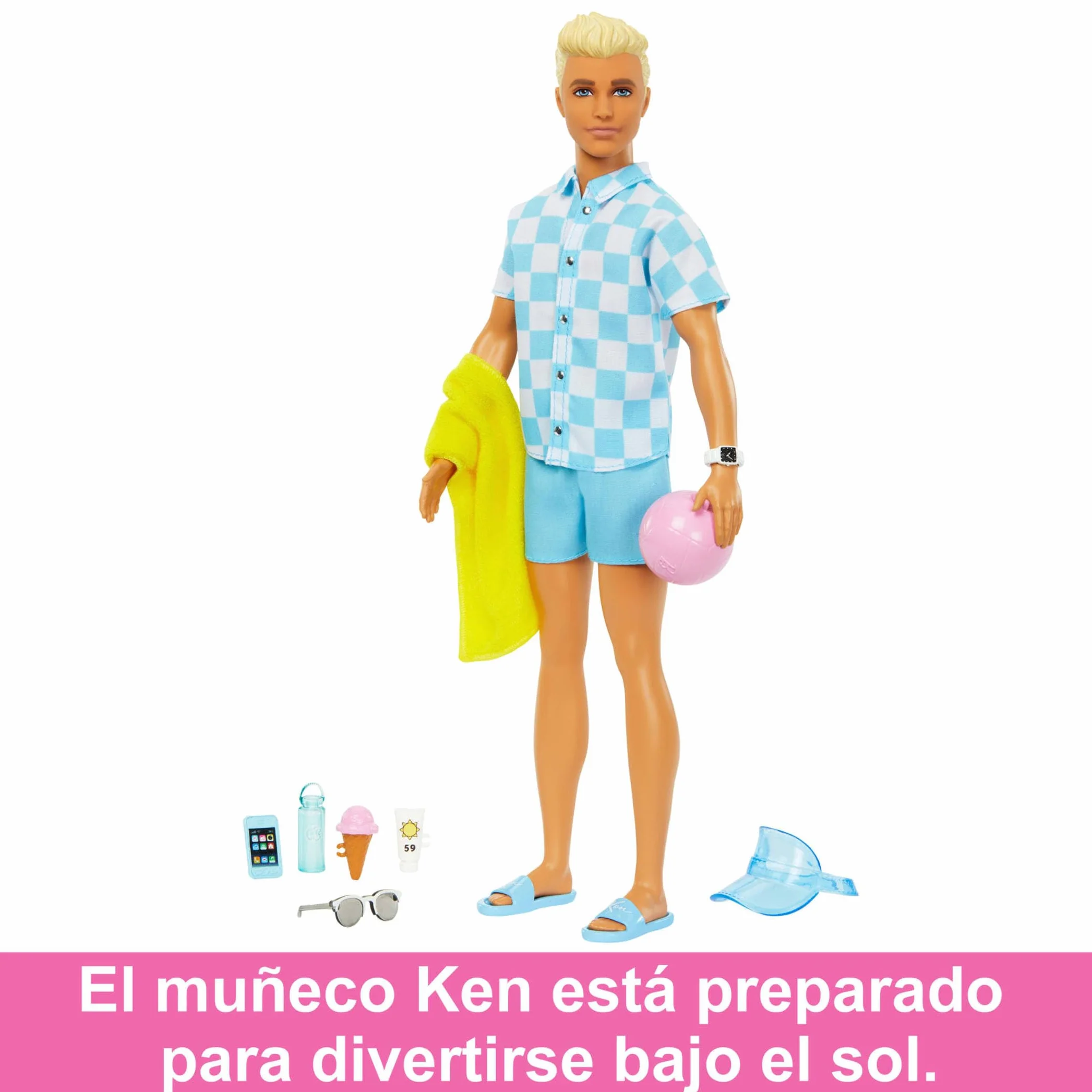 Barbie Ken Día en la Playa Muñeco de Juguete Hecho de plásticos reciclados, Modelos Surtidos, +3 años (Mattel HPL74)