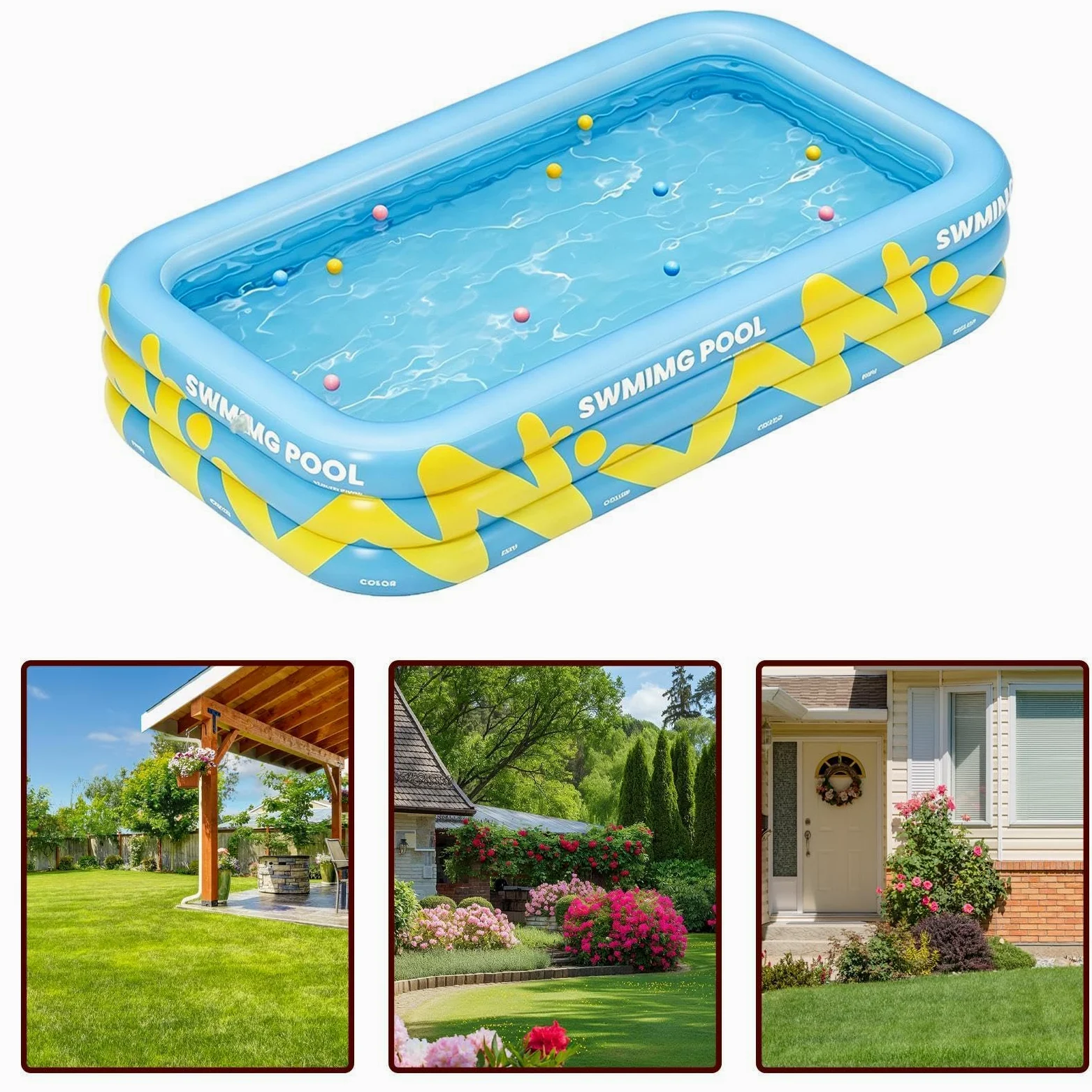 Piscina Hinchable Infantil 2,1 x 1,45 x 0,56 Metros Parque De Bolas | Piscina Infantil Para Niños Para Verano Patio Exterior Jardín Césped Parque Juegos Y Natación Al Aire Libre Y