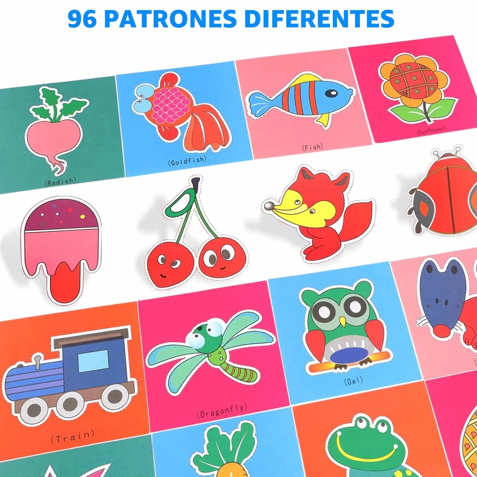 Juego de corte de papel para niños, 2 unidades de tijeras de plástico de seguridad para niños, con 96 hojas de papel con frutas de animales, tijeras para manualidades, tijeras de papel, habilidades