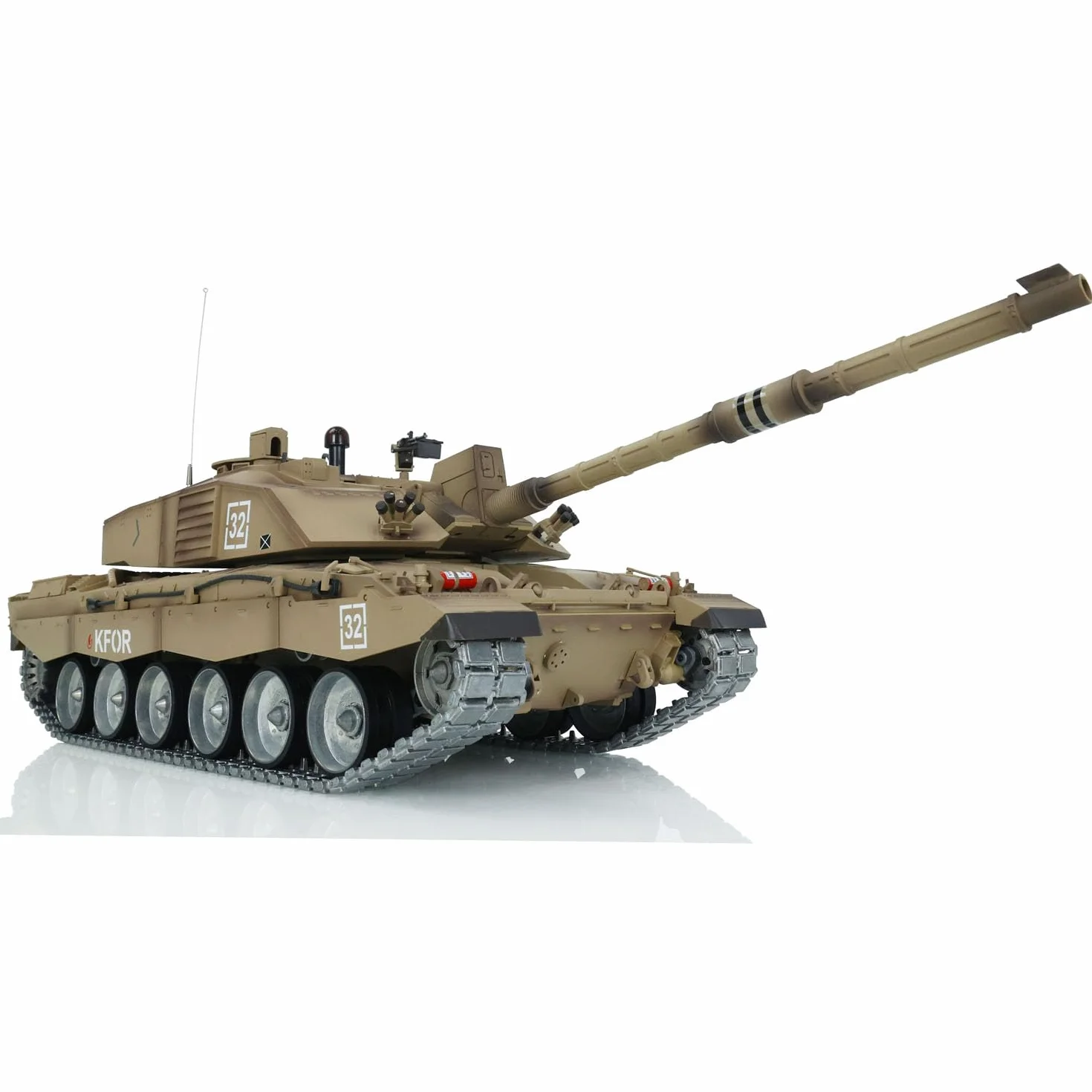 Heng Long 1/16 7.0 Personalizar Challenger II Tanque RC 3908 Torreta Giratoria 360° Orugas de Metal Combate por Infrarrojos Cañón Elevable Luz y Sonido, TH17741-AMZUS2-1