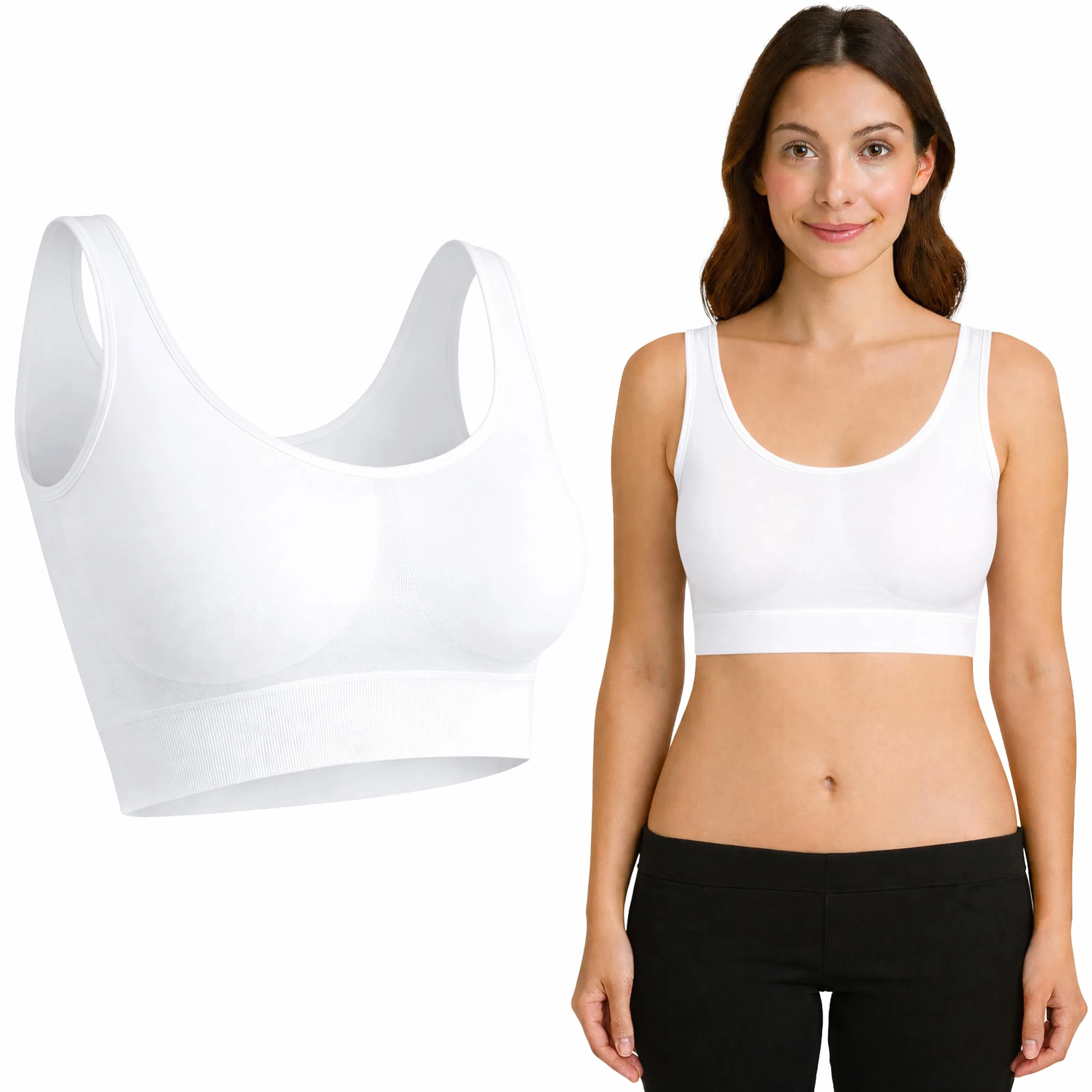 Mujer Set de 3 Sujetadores Bralette Sin Aros Invisible Antisudor Sin Costuras Algodón Negro Blanco Beige