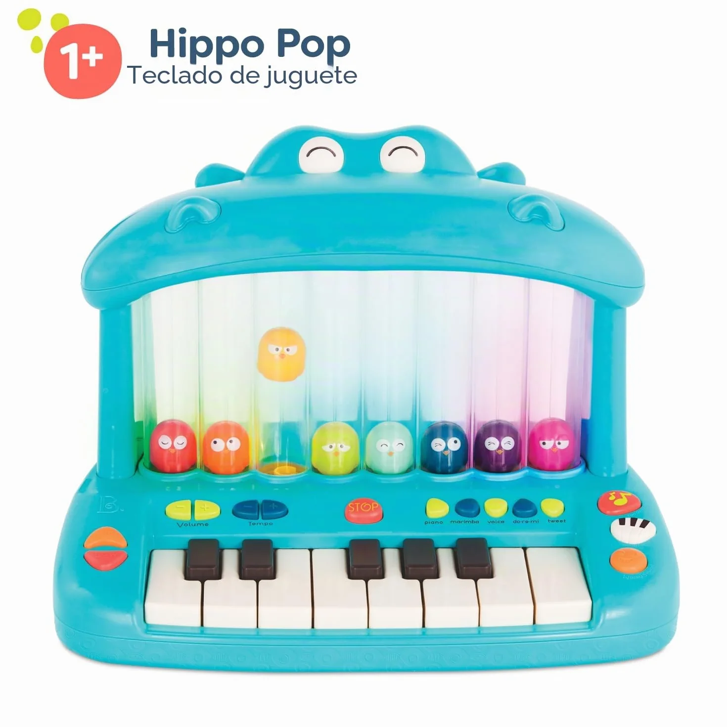 B. toys - Hipopótamo Pop - Teclado de Juguete - Tocar el Piano - Canciones, Sonidos y Luces - Instrumento Musical para niños - 12 Meses +