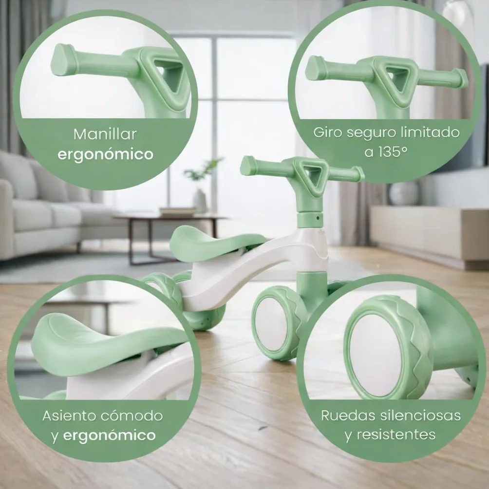 Edibaby, Triciclo Bebé 1 Año | Correpasillos Ligero | Primera Bicicleta de Equilibrio para Bebés | Bici sin Pedales | Juguete Niño 1-2 Años Ideal como Regalo (Menta)