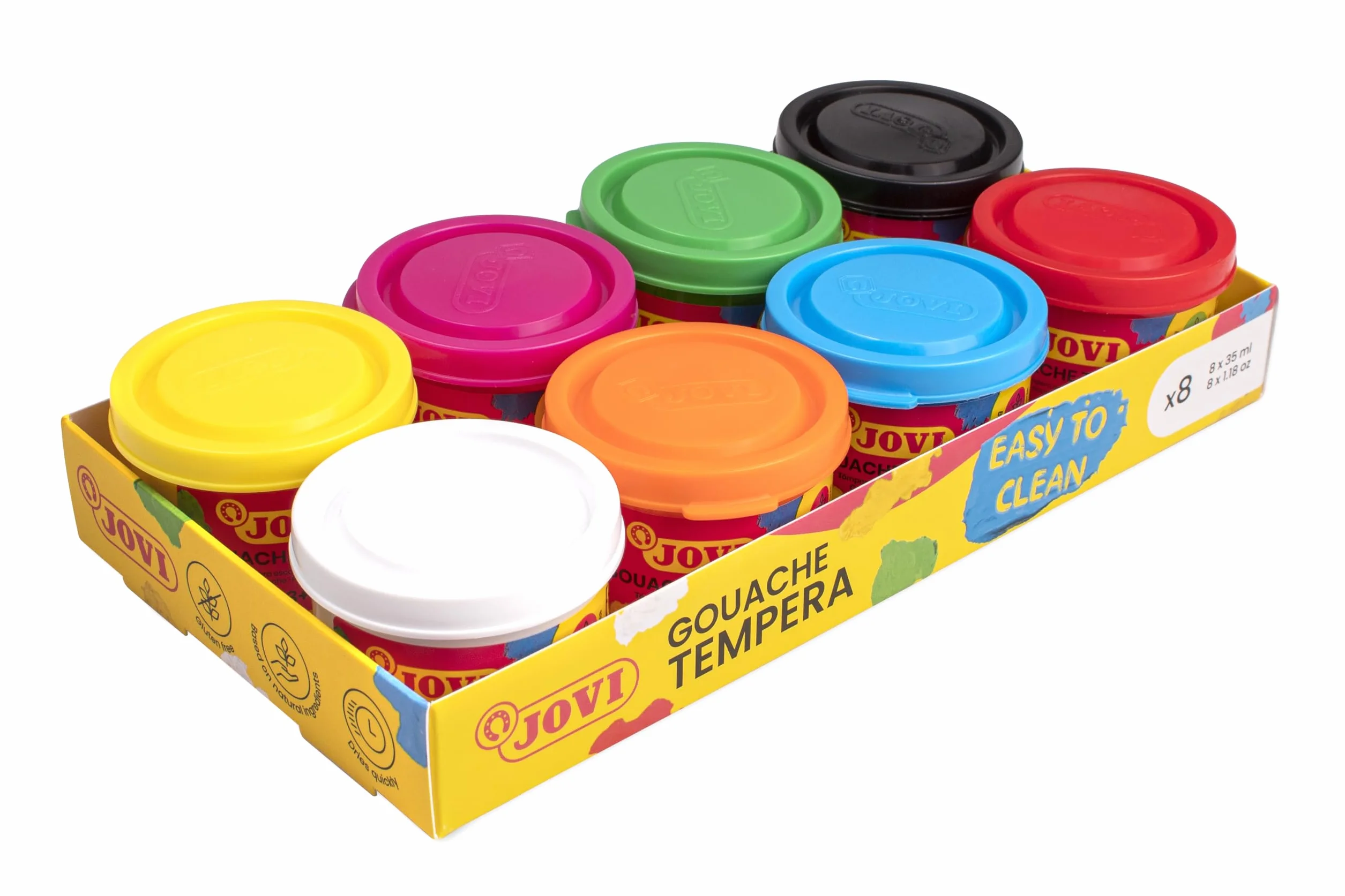 Jovi - Témpera líquida, 8 botes de temperas de 35ml, colores primarios | Lavables, temperas escolares, pintura manualidades