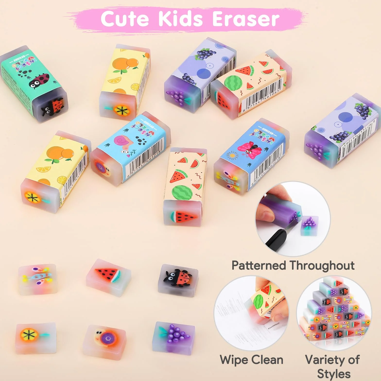 SKAMORI 60 Piezas Lapices con Gomas Niños Regalo, 20 Gomas de Borrar Divertidas + 20 Lápices Triangulares + 20 Notas Adhesivas, Regalos Cumpleaños Niños Colegio & Detalles Cumpleaños Infantil