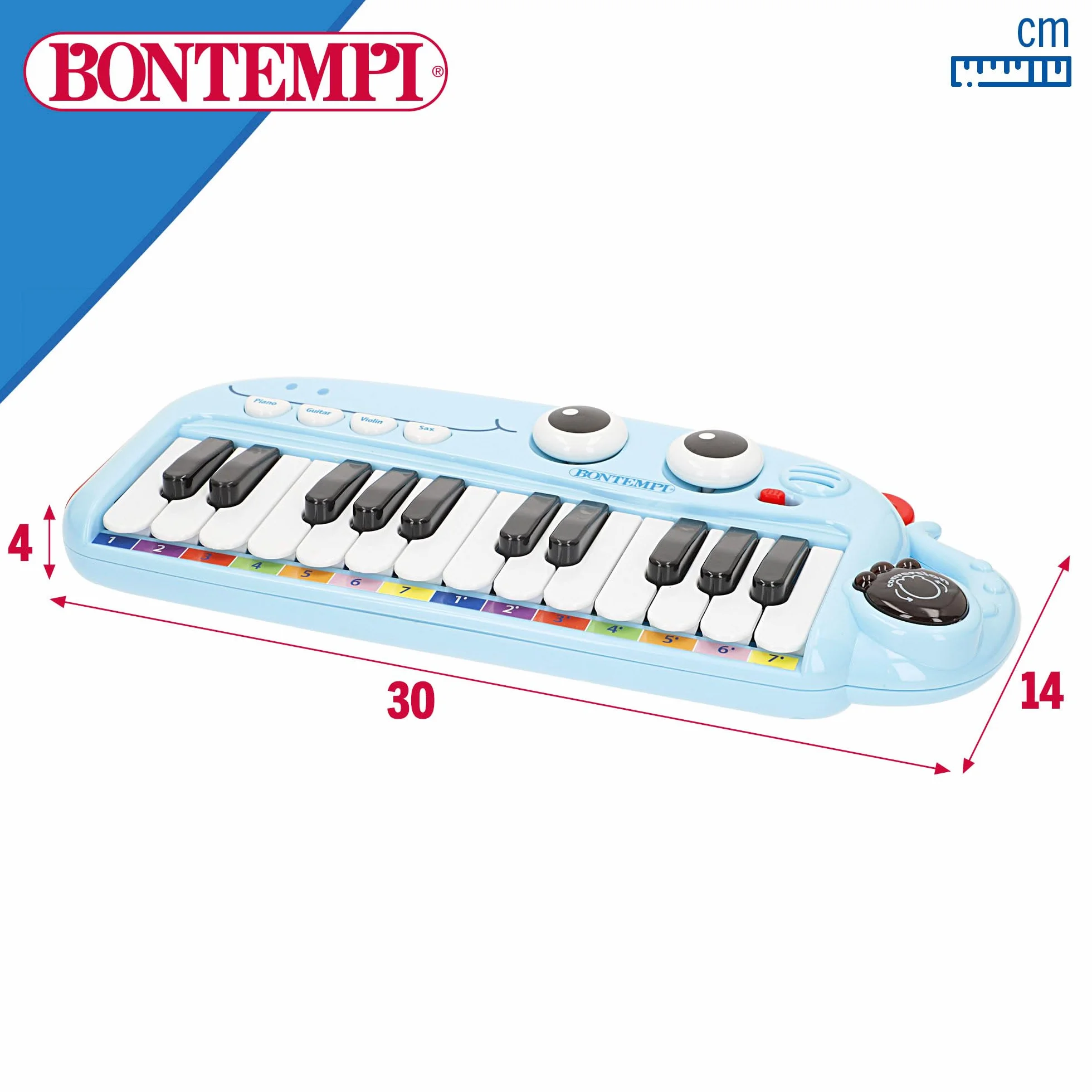 ColorBaby Bontempi Piano Infantil electrónico 24 Teclas con Luces, Sonidos, Melodías, Botones y diseño Seguro con Carita Sonriente, para iniciar a los más pequeños en la música Desde 18 Meses (39213)