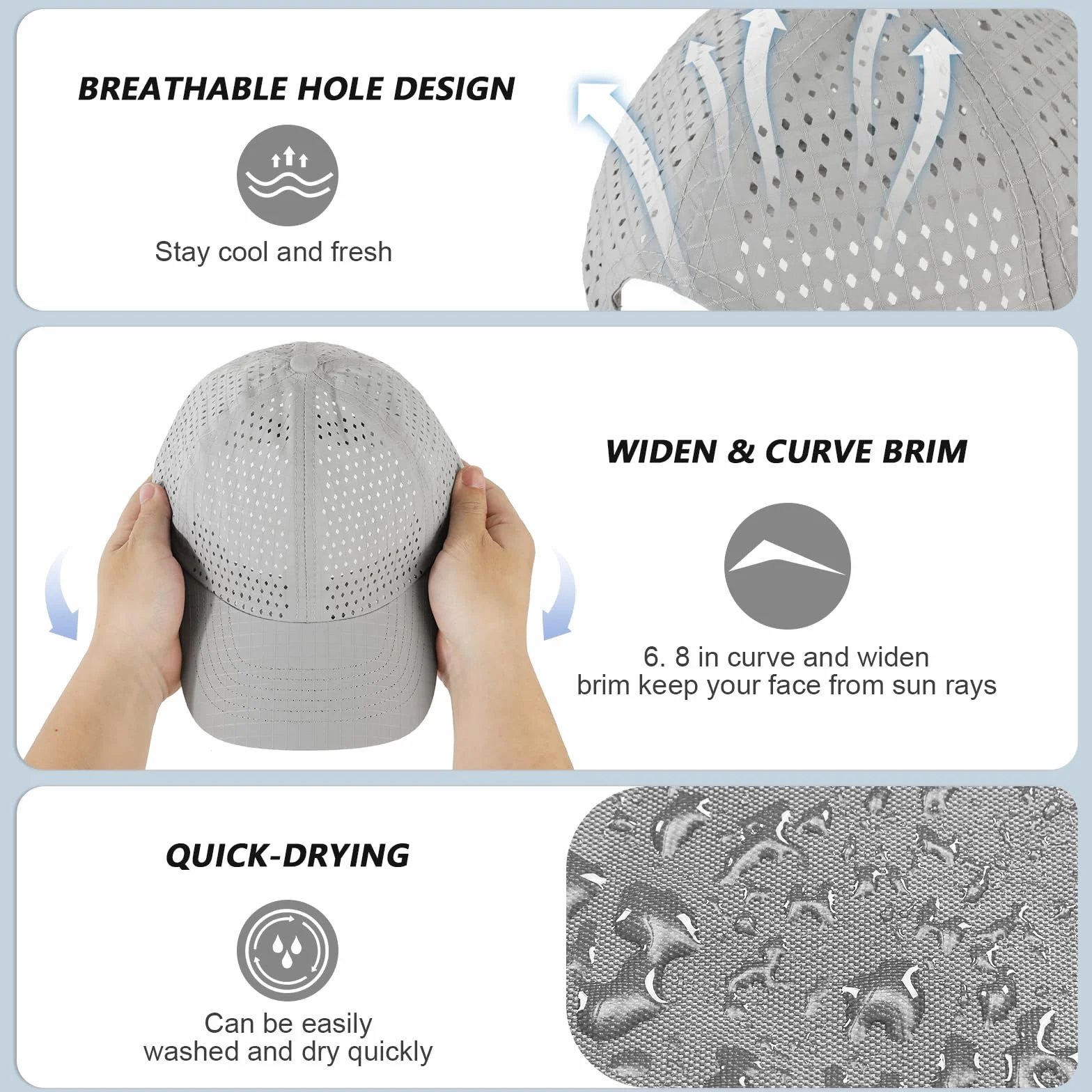 Gorra de Béisbol Transpirable para Hombre, Gorra Running Secado Rápido Malla, Protección Solar Plegable Ajustable