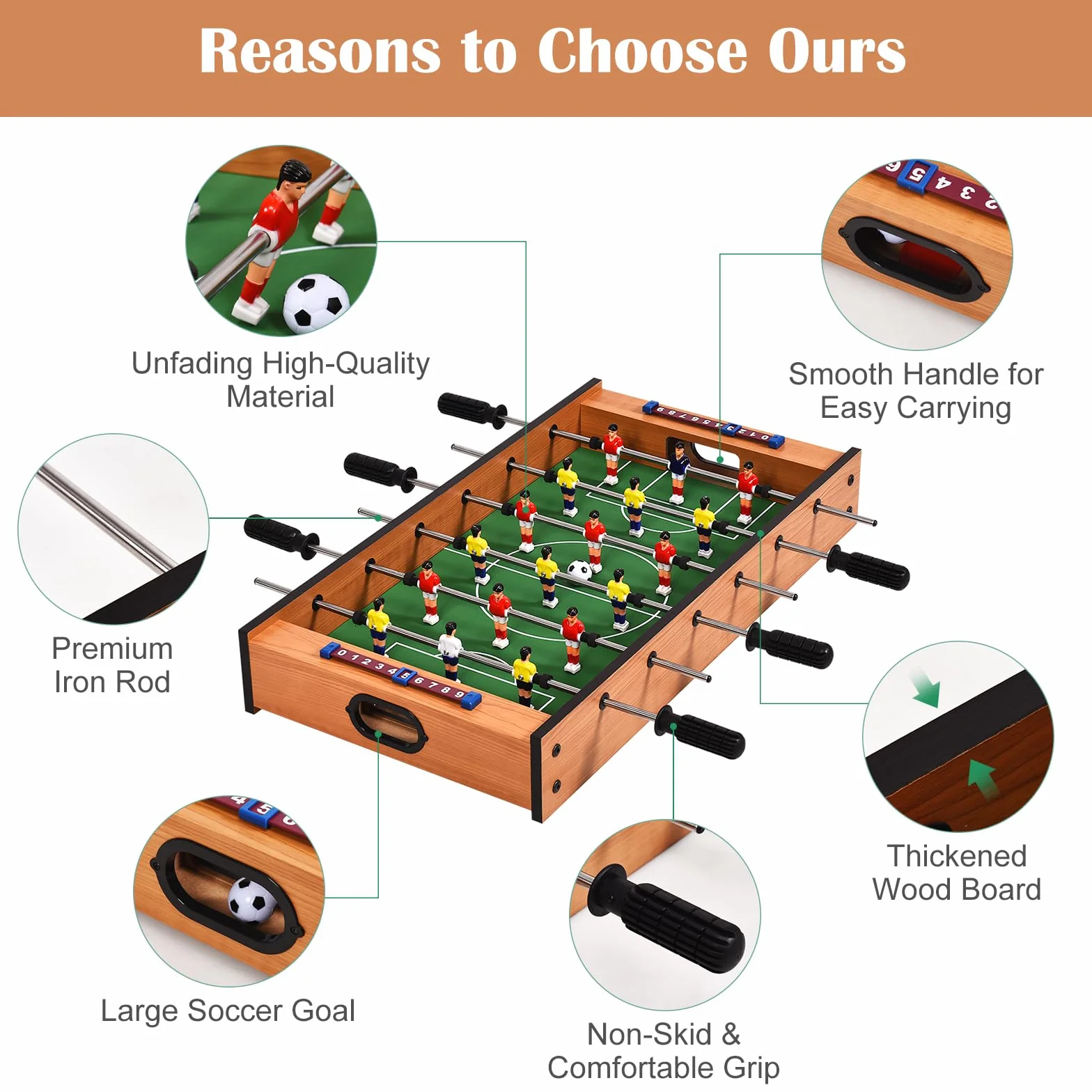 HOMASIS Mesa multijuegos de Madera para niños, Mesa de futbolín y Air Hockey con Asas duraderas, Mesa de Juego de fútbol para el hogar, Bar, Oficina, para niños de 4+ años, 69x36x10cm, Multicolor