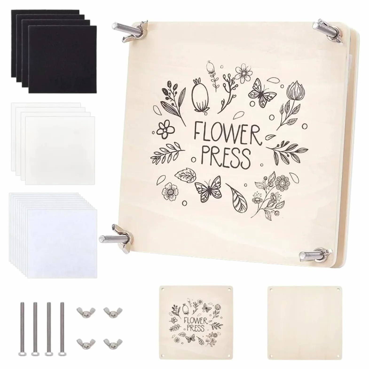SUBLXPoten Kit de Prensa de Flores Kits de prensa flores grandes, 7x7 pulgadas, 4 capas, kit plantas, kits hojas madera cuadradas for manualidades, arte, fabricación secas
