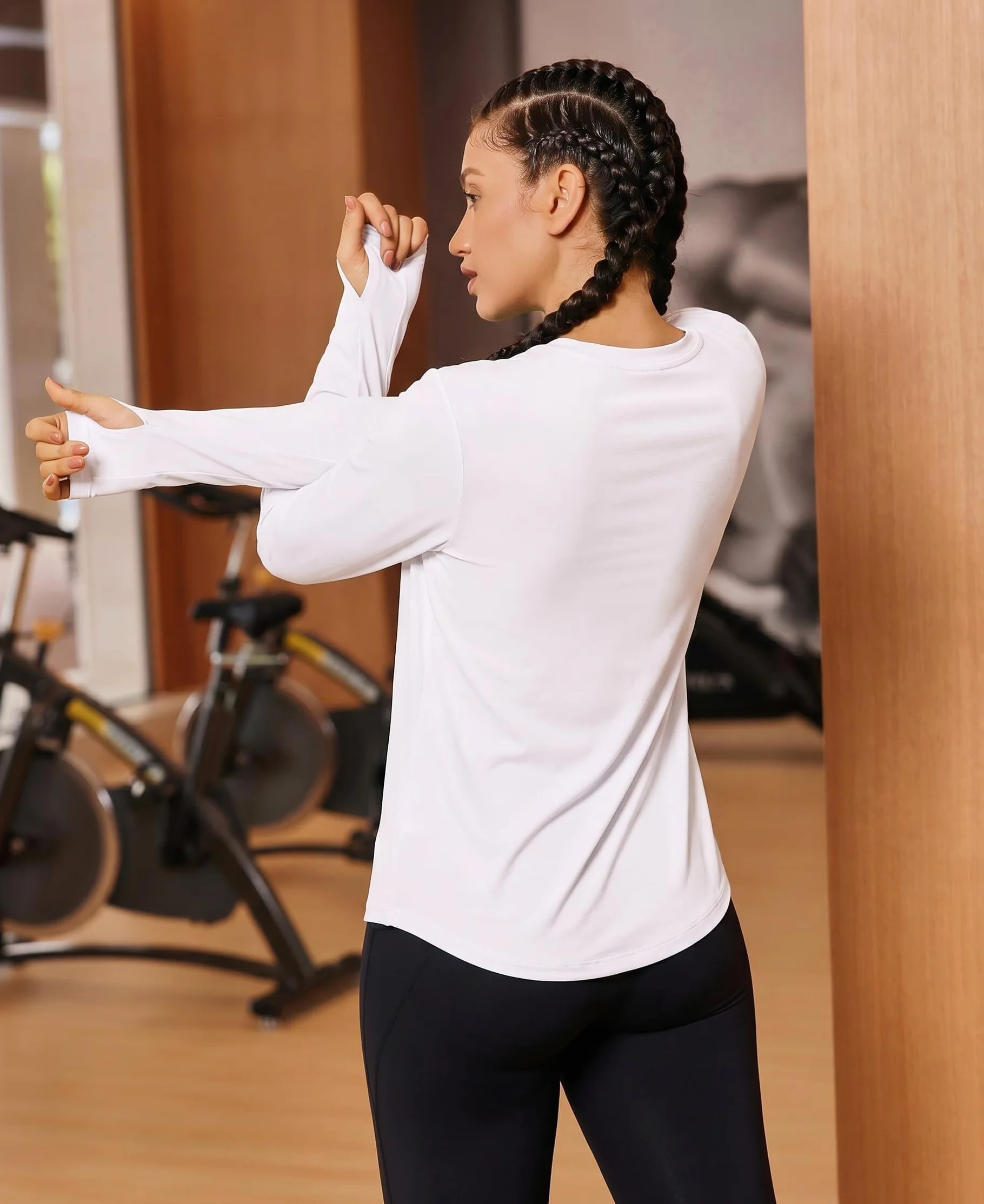 PINSPARK Camiseta Deportiva Mujer Manga Larga Protección Solar UPF 50 Secado Rápido Fitness Yoga