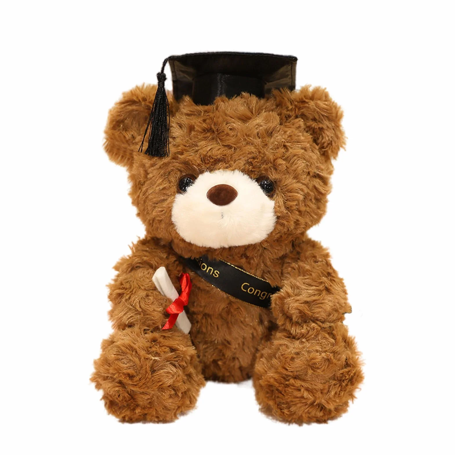 Oso de peluche de graduación con sombrero de doctorado, osito de graduación, regalo de graduación, 23 cm, amuleto de la suerte para graduación (marrón - negro)