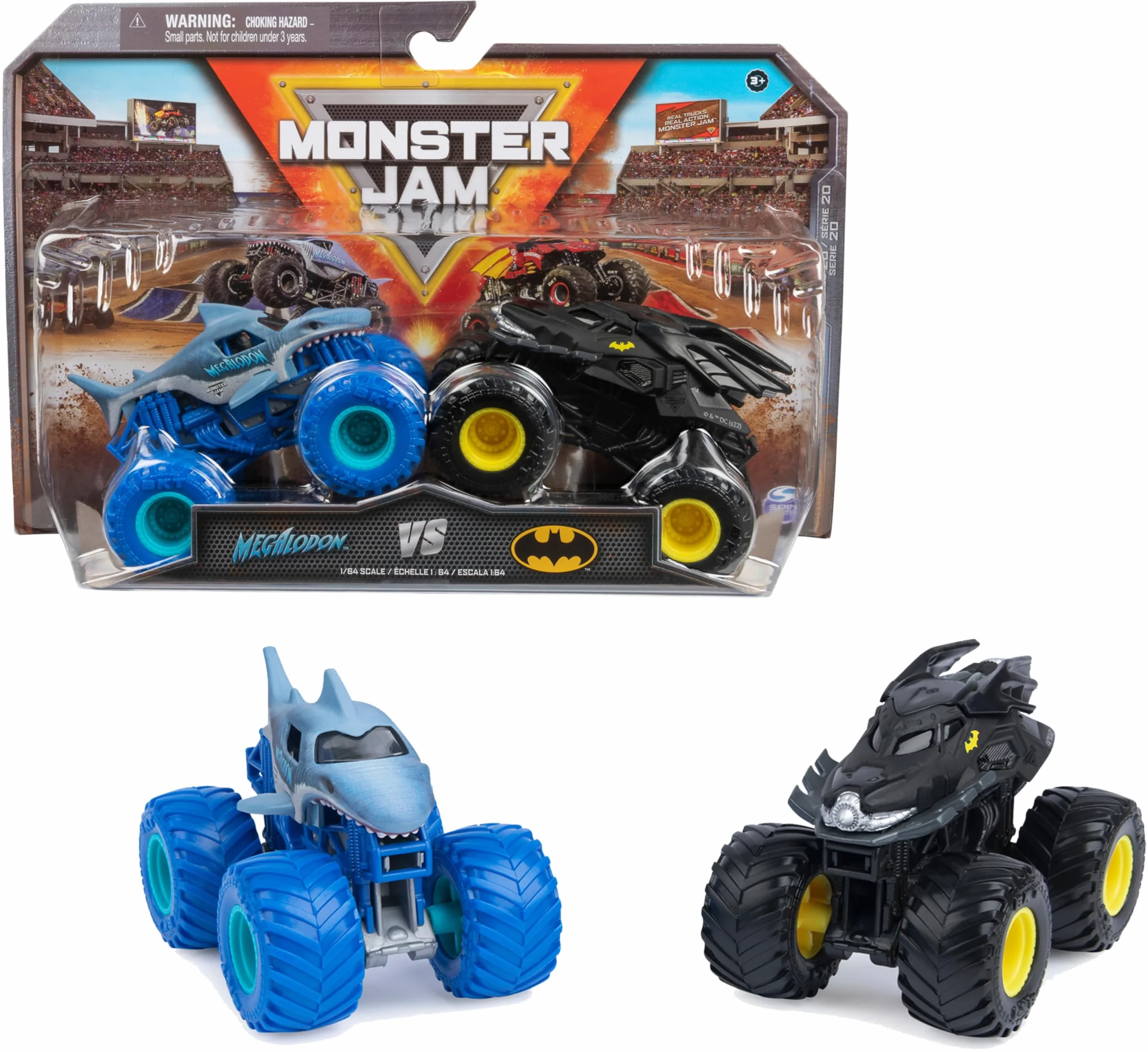 Monster Jam Pack 2 Camiones Metálicos Escala 1:64 Batman Vs. Megalodon Juguetes Niños 3 años+