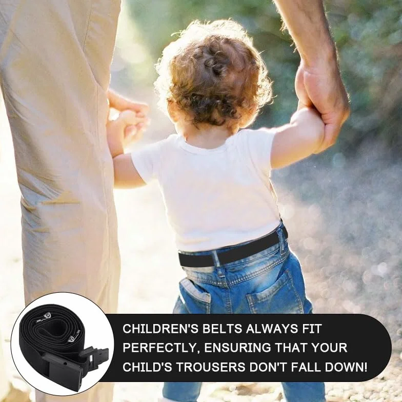 Cinturón de tela universal para niños, ajustable sin metal, negro, talla única