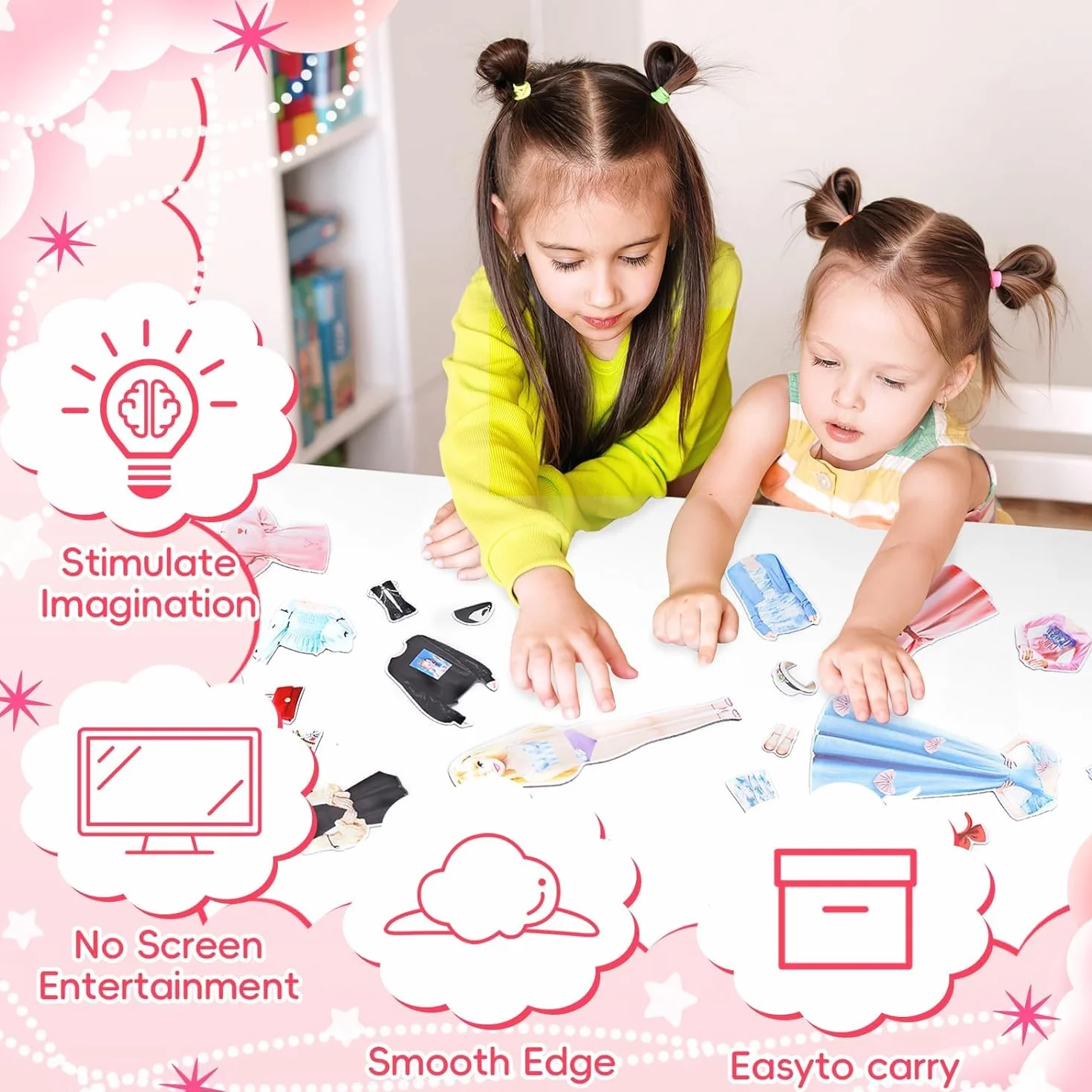 Vibbang Muñecas de Vestir Magnéticas, Muñeca de Papel de Vestir de Princesa, Juguete de Juego de Viaje de Simulación y Juego, Muñeca de Portátil para Vestir Princesas, Regalo para Niña (A)