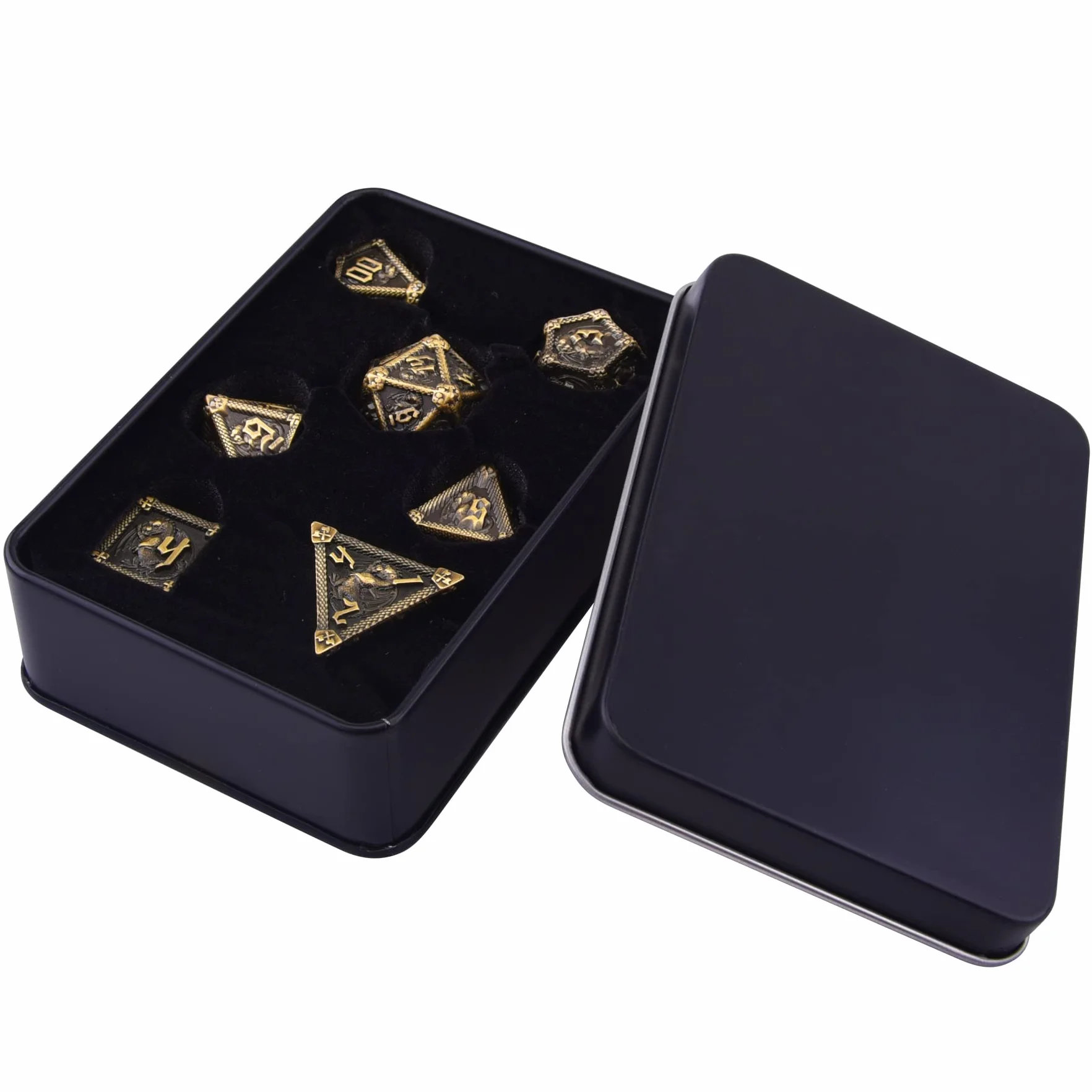 SIQUK 7 Piezas Juego de Dados Metálicos Poliédricos D20 D12 D10 D% D8 D6 D4 para Dungeons and Dragons MTG RPG, Bronce