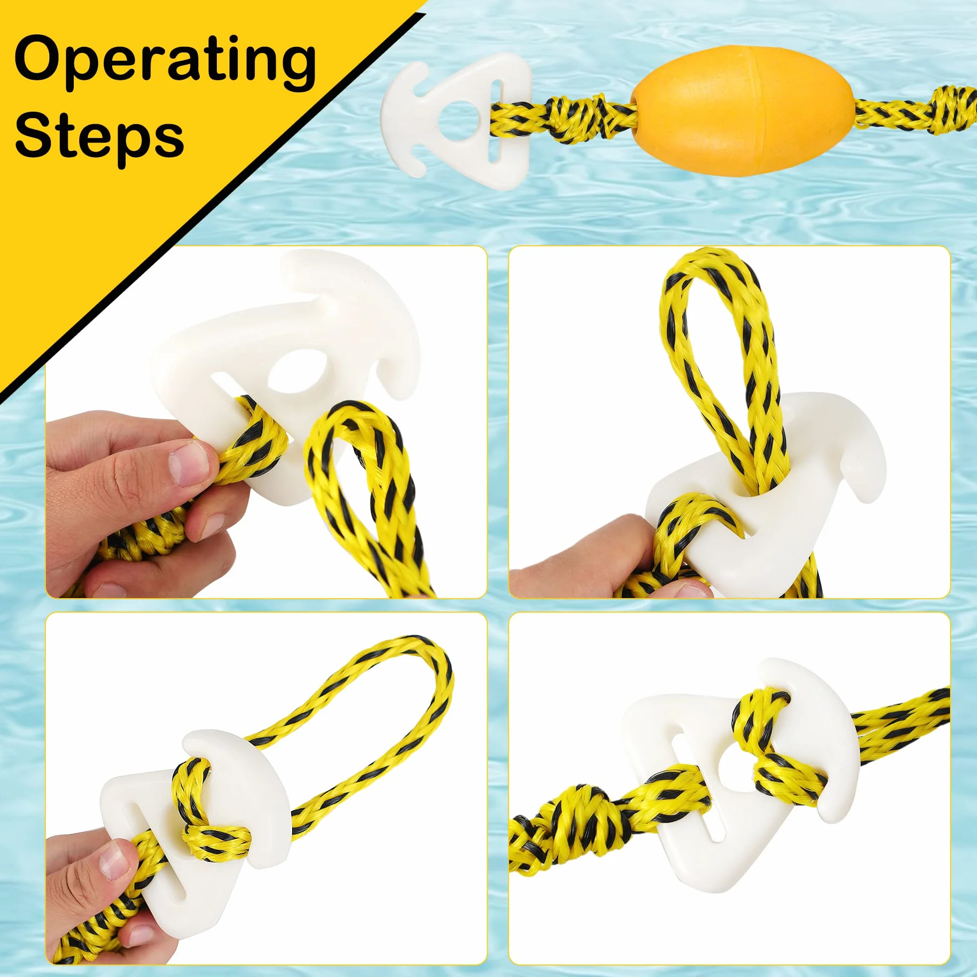 Arnés de tracción para Barco Cyberoctopus para tubing, 5000lbs, polea giratoria 360°, flotante, ganchos acero inoxidable 304, 17ft y 24ft