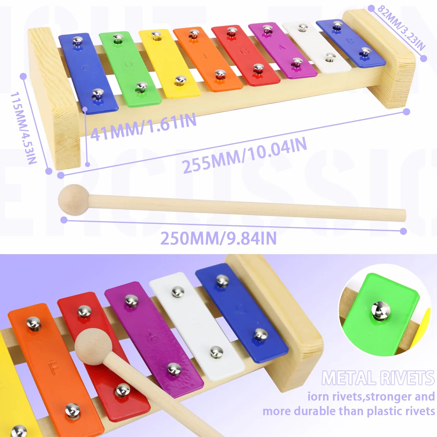 Instrumentos Musicales Infantiles Xilofono Juguetes Bebe Madera Carrillon Cromatico Escolar con Baquetas Xilofono Carillon Musical Metalofono Xilófonos Silofono Niños para Infantil Adultos (8 Tono)