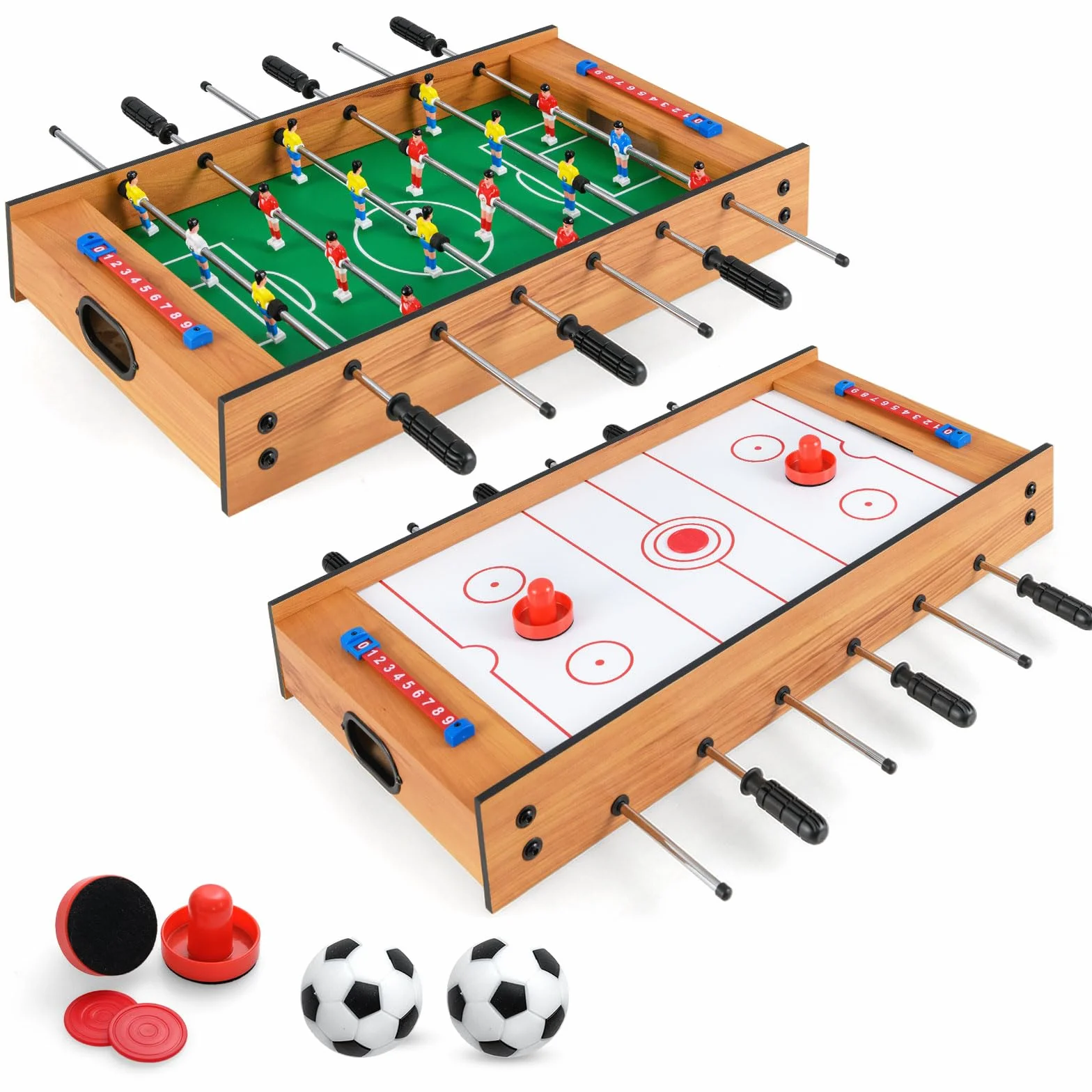 COSTWAY 2 en 1 Mesa Multijuegos, Mesa de Futbolín y Air Hockey, Juego sobremesa para Niños y Adultos, Futbolín sobremesa con 18 Jugadores para Fiesta Bar, 69 x 36 x 10 cm