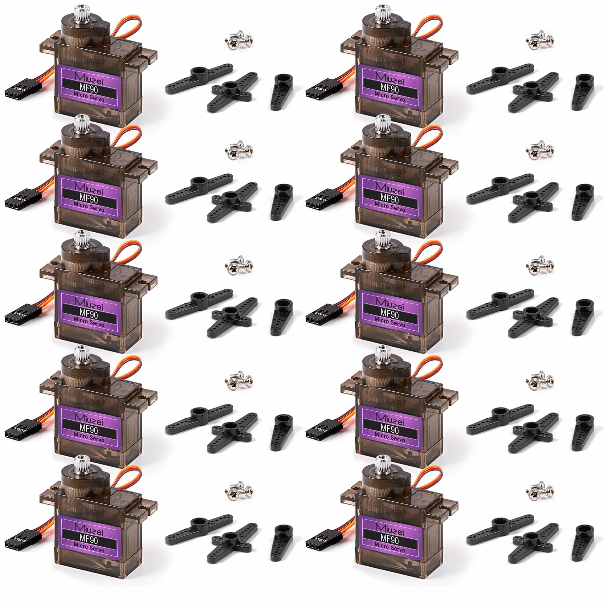 Miuzei Servo Motor Engranajes de Metal 10 Piezas RC 9G Micro Servo 180 Grados Mini Motor para Arduino Modelo Brazo Robot Avión 1/10 1/8 Coche Barco con Cable Servo Cuerno