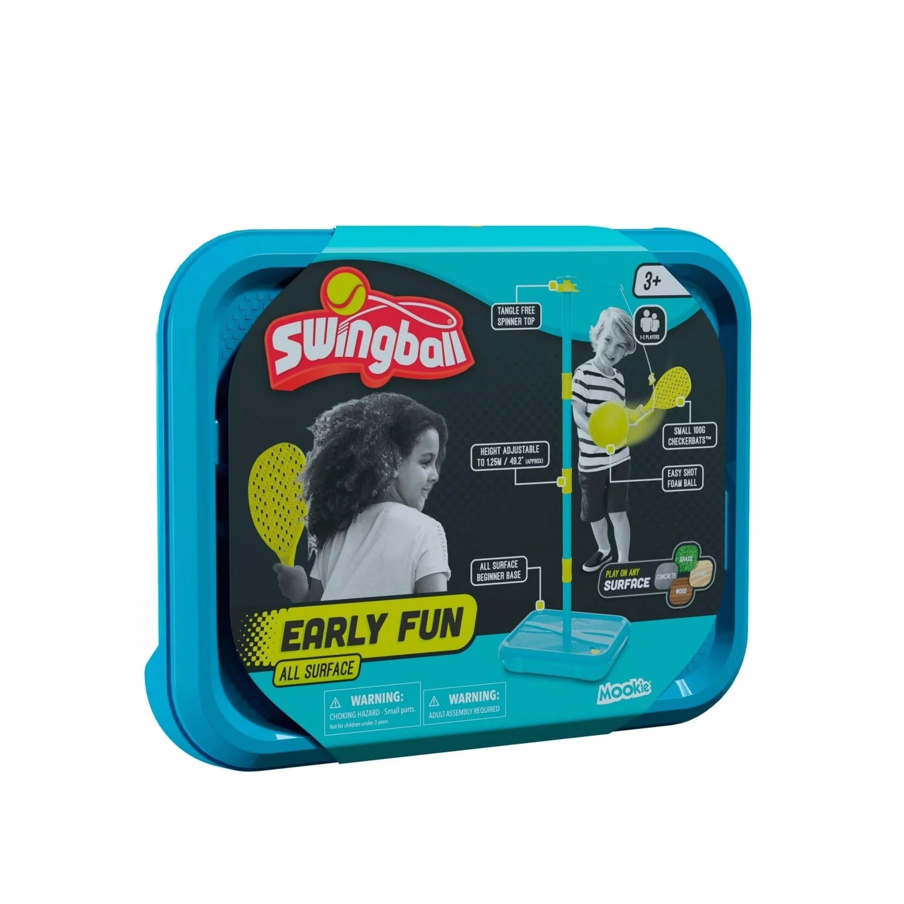 Early Fun - Juego de Swingball para Todas Las Superficies, para Mayores de 3 años, introducción al swingball, Bola de Espuma y murciélagos de Manos pequeñas, Giratorio Superior sin enredos, Base para