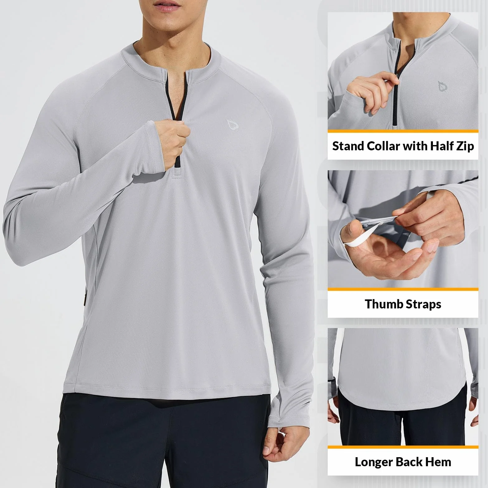 BALEAF Camisas UPF 50+ protección solar UV manga larga sudadera con capucha cremallera 1/4