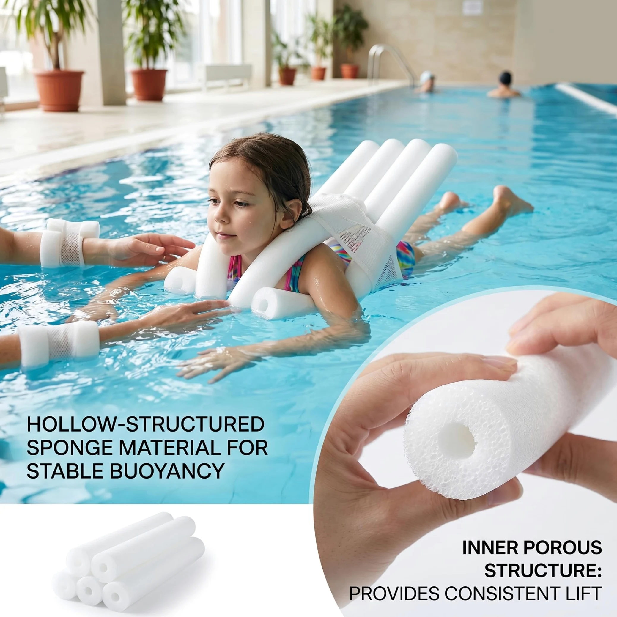 Jumbo Pool Noodle 5 Piezas Claro Blanco 59 Pulgadas | Construcción hueca liviana, segura para niños, para diversión en la piscina de verano