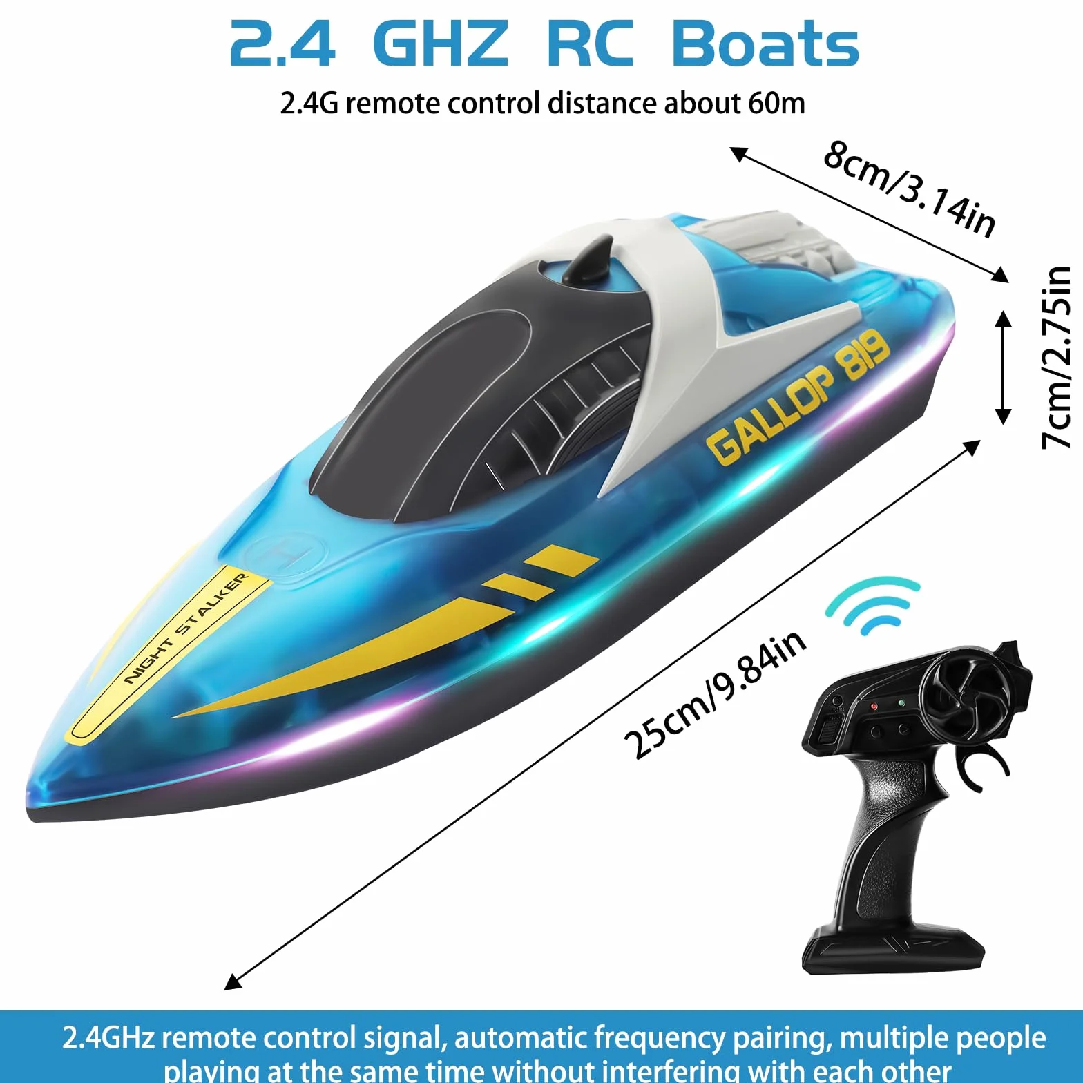 Lancha Teledirigida con Luces LED, 2.4GHz Totalmente Proporcional Barco Teledirigido, Autoenderezamiento Barco RC, para Niños y Adultos, Piscina, Lago, Estanque