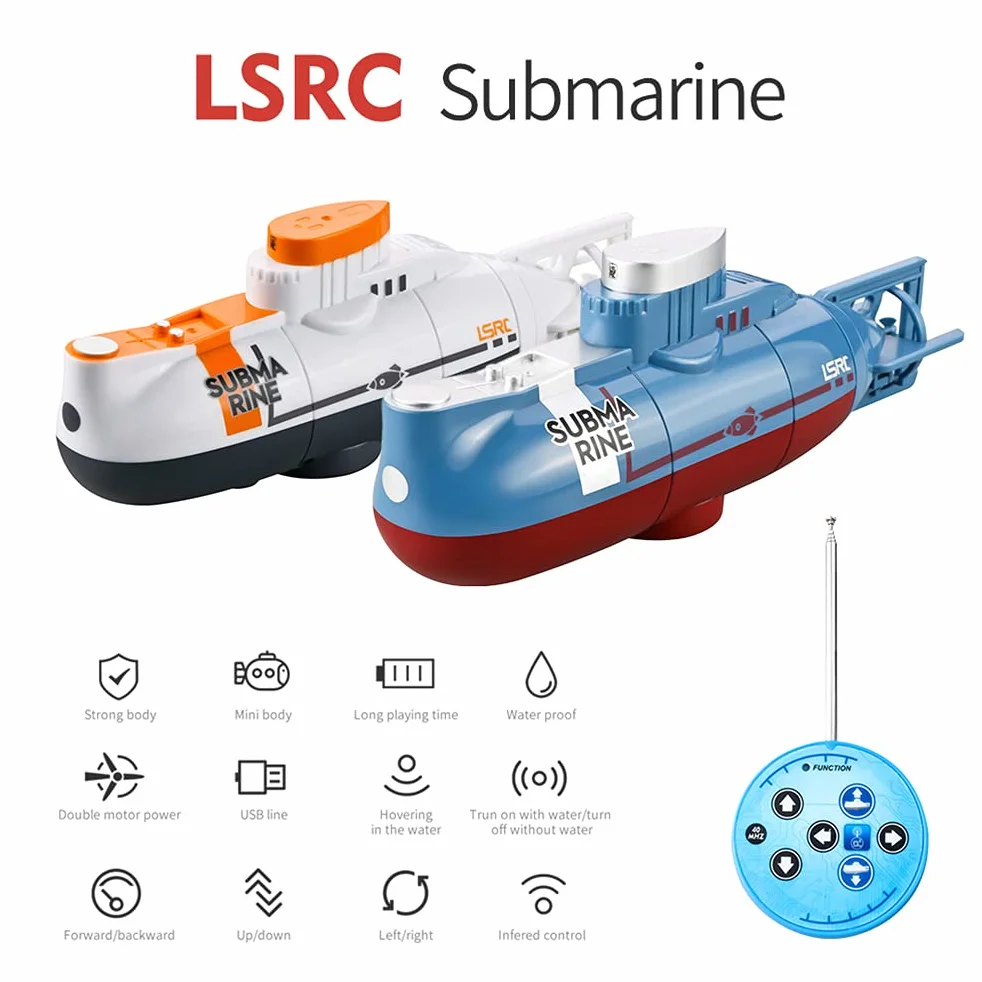 Mini Submarino RC de 6 Canales con Control Remoto, Barco Submarino RC, Modelo de Submarino, Juguete para Regalo Educativo para Niños (Azul)