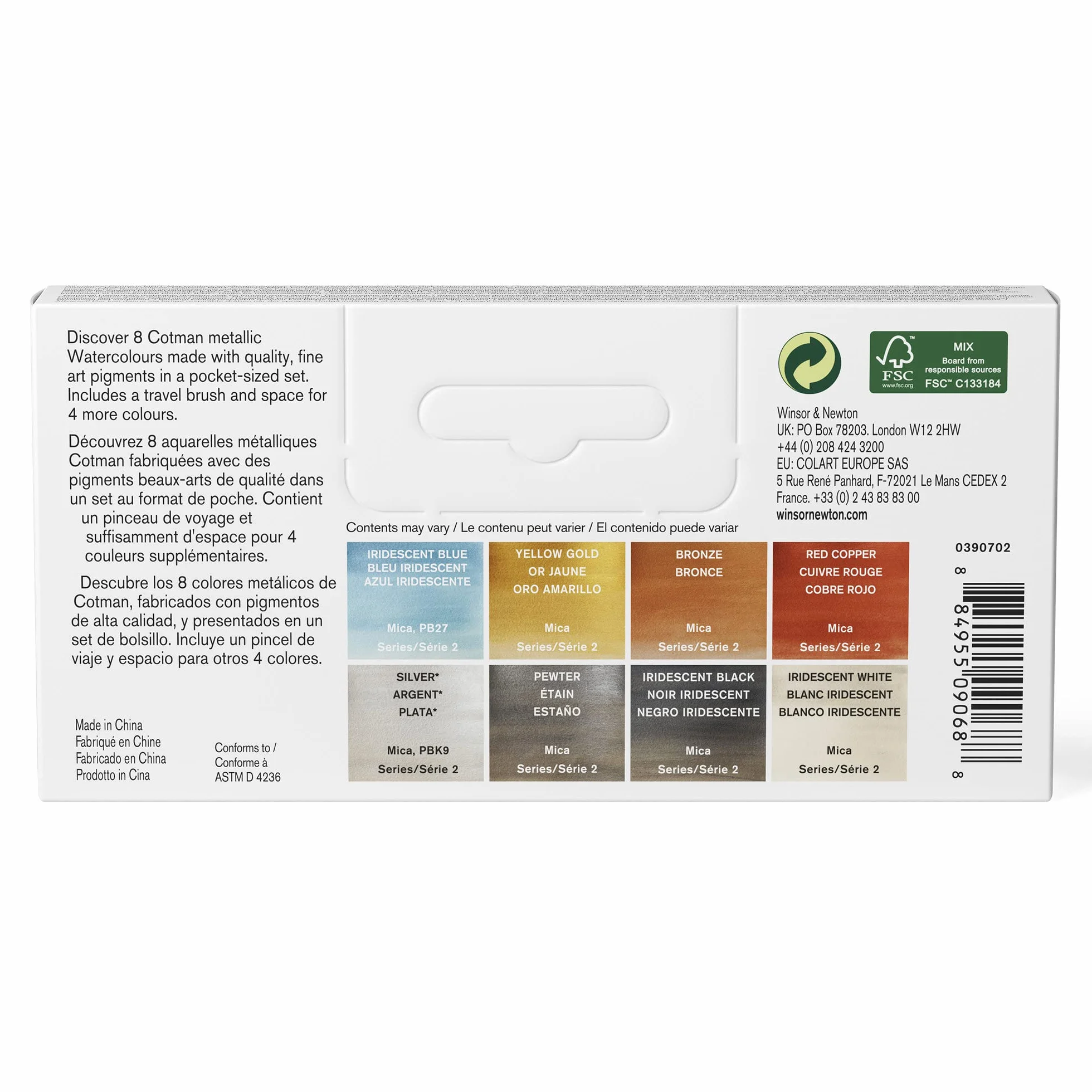 Winsor & Newton Acuarela Cotman Metallics - Set de 8 medio godets con colores metálicos