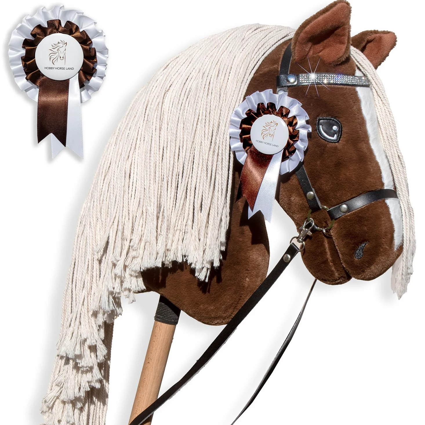 Hobby Horse A3 Sunny Dream - Caballo Alezan Oscuro con crins lavados - Red completa con frontal brillante - Flot Satén Blanco y Marrón Oferta - Juguete ecuestre para niños y adolescentes
