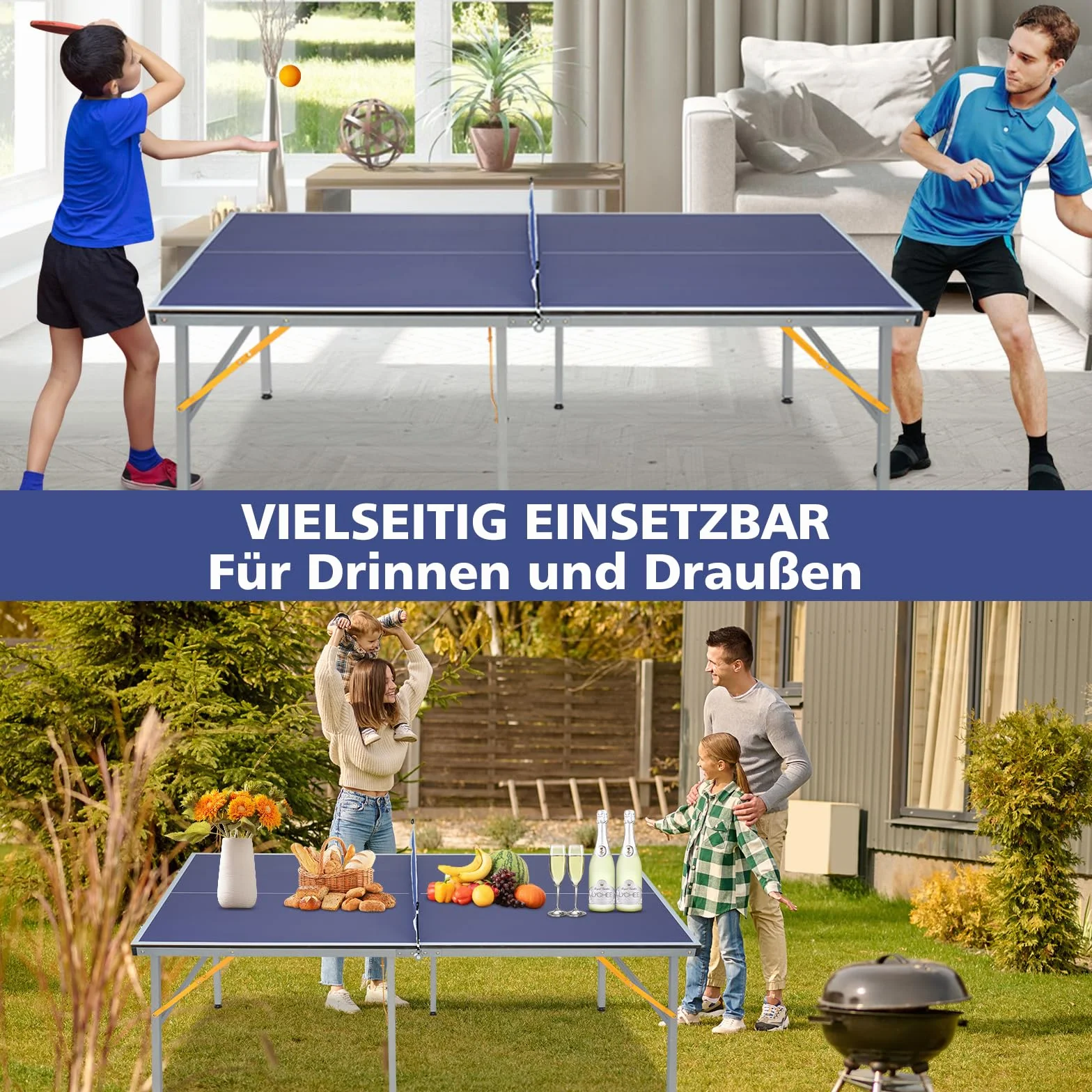 Folding Table Tennis Table 6x3 Feet Professional Tournament Grade with Balls Racket Set