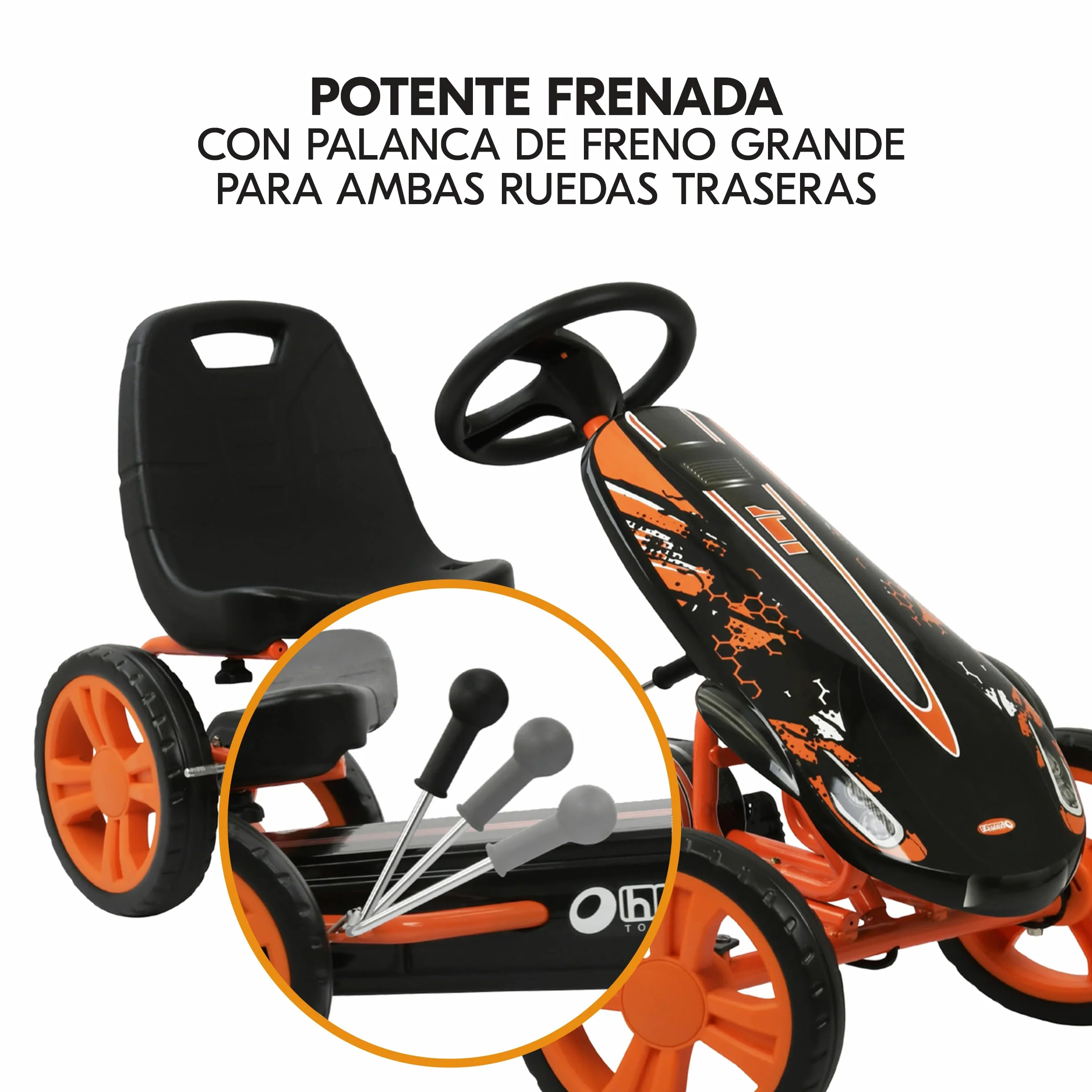 hauck Speedster Kart Pedales para Niños, Go Kart desde 4 años hasta 50 kg, Freno de Mano, Asiento Ajustable en 3 Posiciones, Marco de Acero