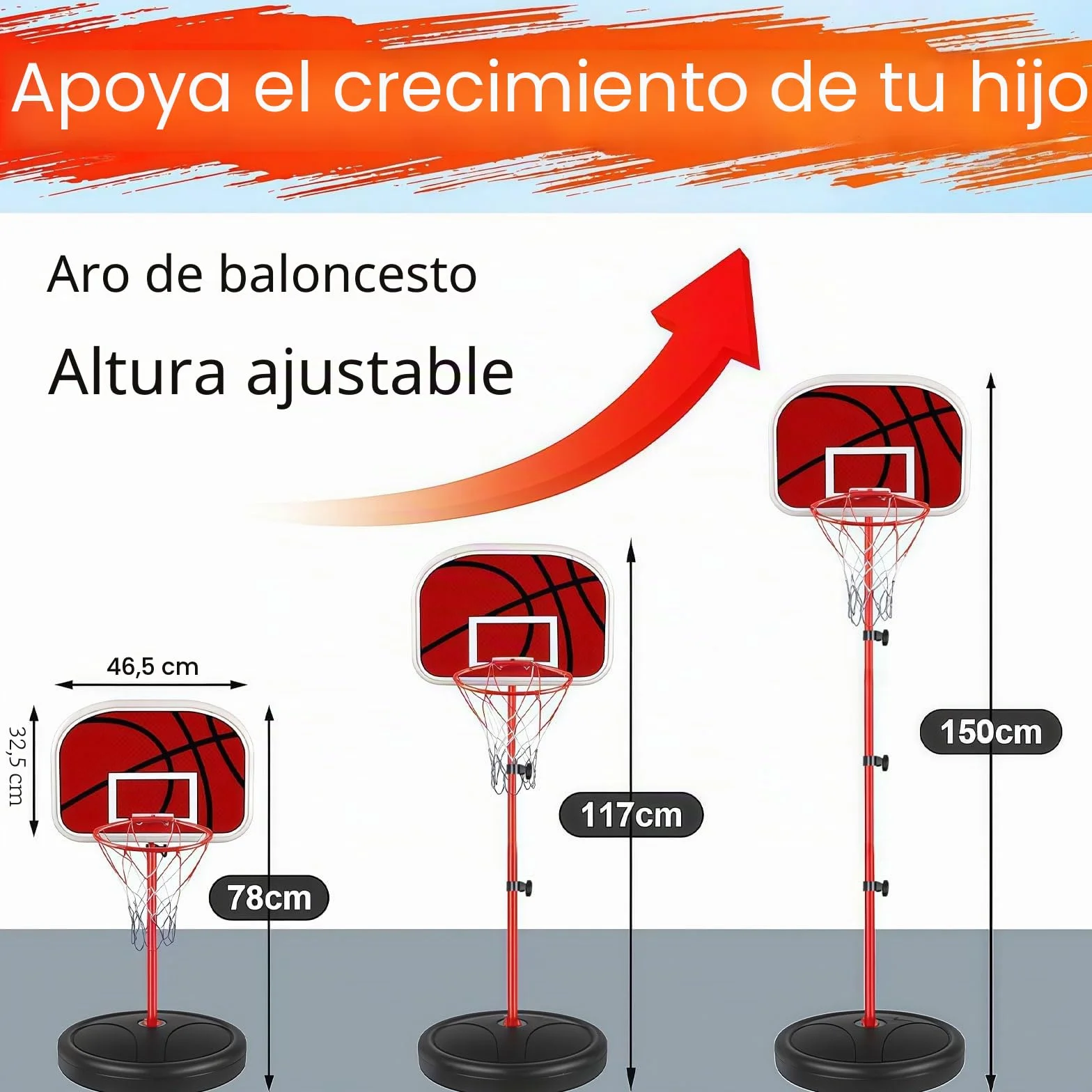 Canasta Baloncesto Infantil Regulable 50-150 cm con 3 Pelotas + Bomba - Canasta Basket Niños 3-8 Años para Exterior/Interior - Ideal Exteriores, Jardín, Interior