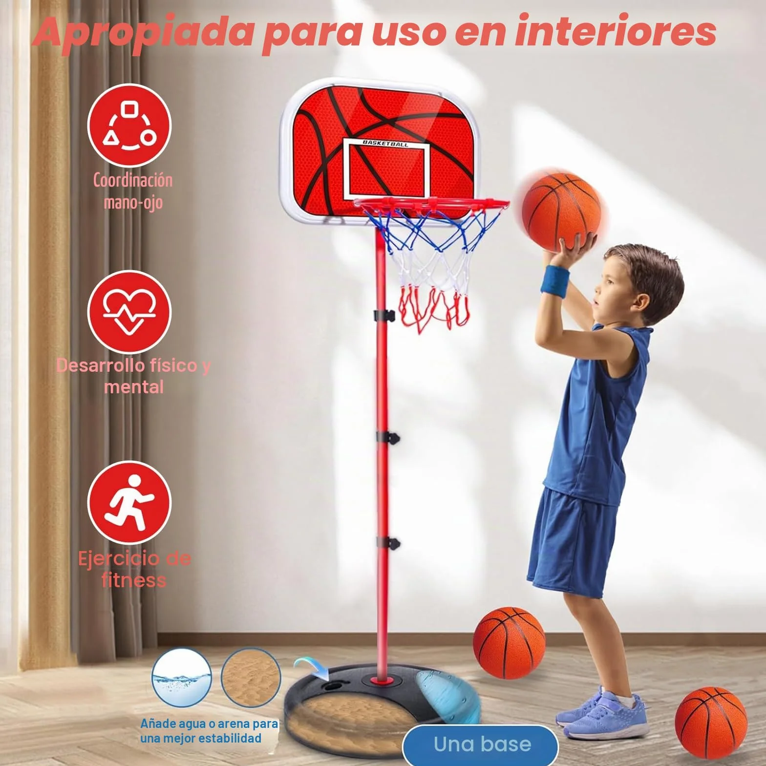 Canasta Baloncesto Infantil Regulable 50-150 cm con 3 Pelotas + Bomba - Canasta Basket Niños 3-8 Años para Exterior/Interior - Ideal Exteriores, Jardín, Interior