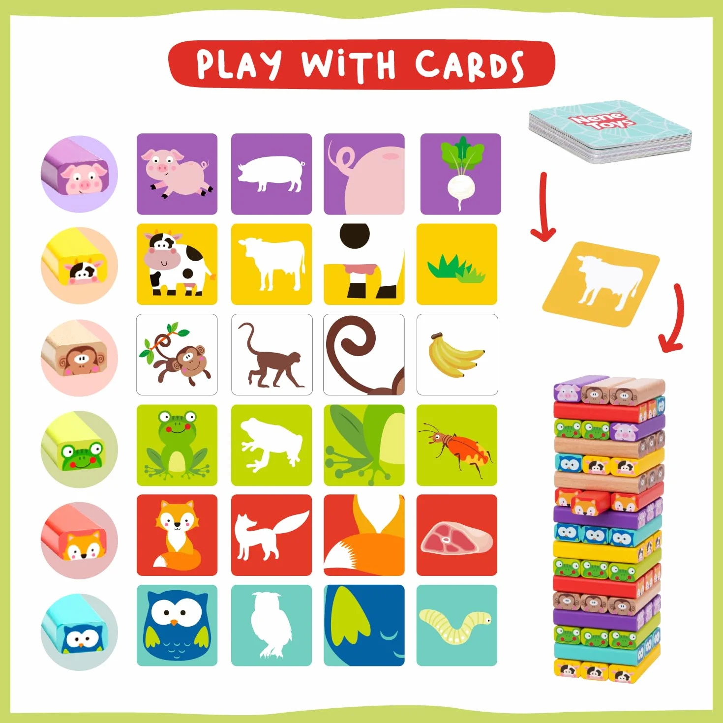 Nene Toys Torre de Bloques Infantil de Madera 4 en 1 – Juego de Mesa Educativo para Niños 3-9 años