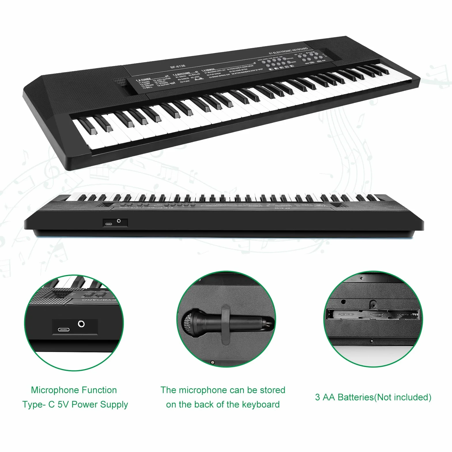 Piano Teclado de 61 Teclas para Niños, Teclado Musical con Micrófono, Piano Electrónico Portátil para la Enseñanza, Juguete Regalo para Principiantes Niños y Niñas de 3 a 12 Años, Altavoces Integrados
