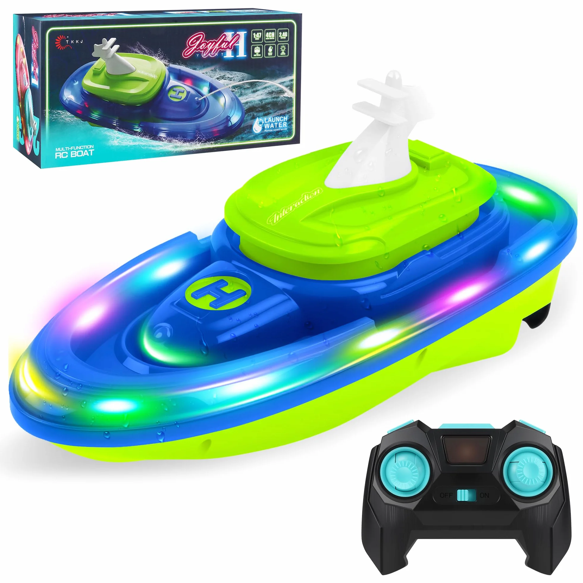 FORMIZON Submarino Teledirigido, Barco Teledirigido con Pulverizador de Agua, Barco RC con Luces y Resistentes al Agua Lancha Teledirigida Niños con Función de Piloto Automático (Azul)