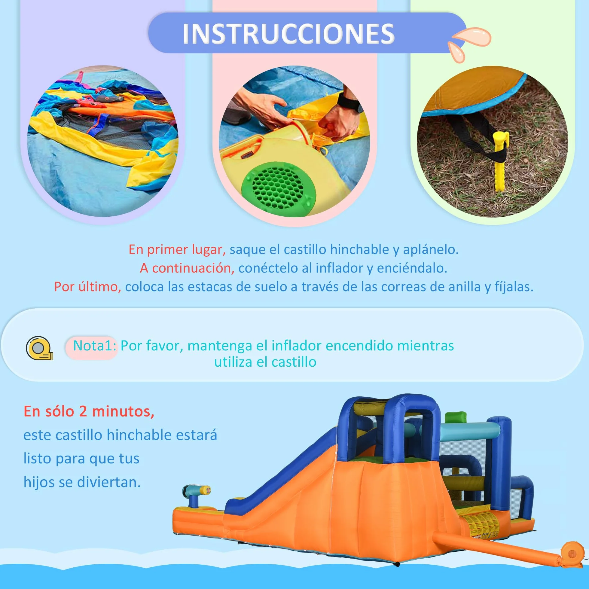 Outsunny Castillo Hinchable Infantil 7 en 1 Castillo Hinchable para Niños Parque Acuático con Tobogán Piscina Muro de Escalada Inflador y Bolsa de Transporte 430x420x200 cm Multicolor