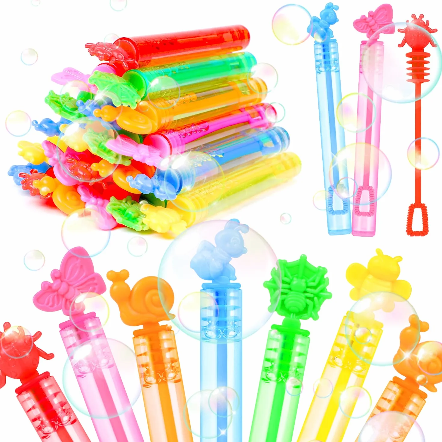 SULOLI 24 Piezas Mini Pompas de Jabón，Burbuja Varita de Burbujas para Cumpleaños Infantiles, Bodas, Halloween，Exteriores Juguetes para Niños (6 Colores
