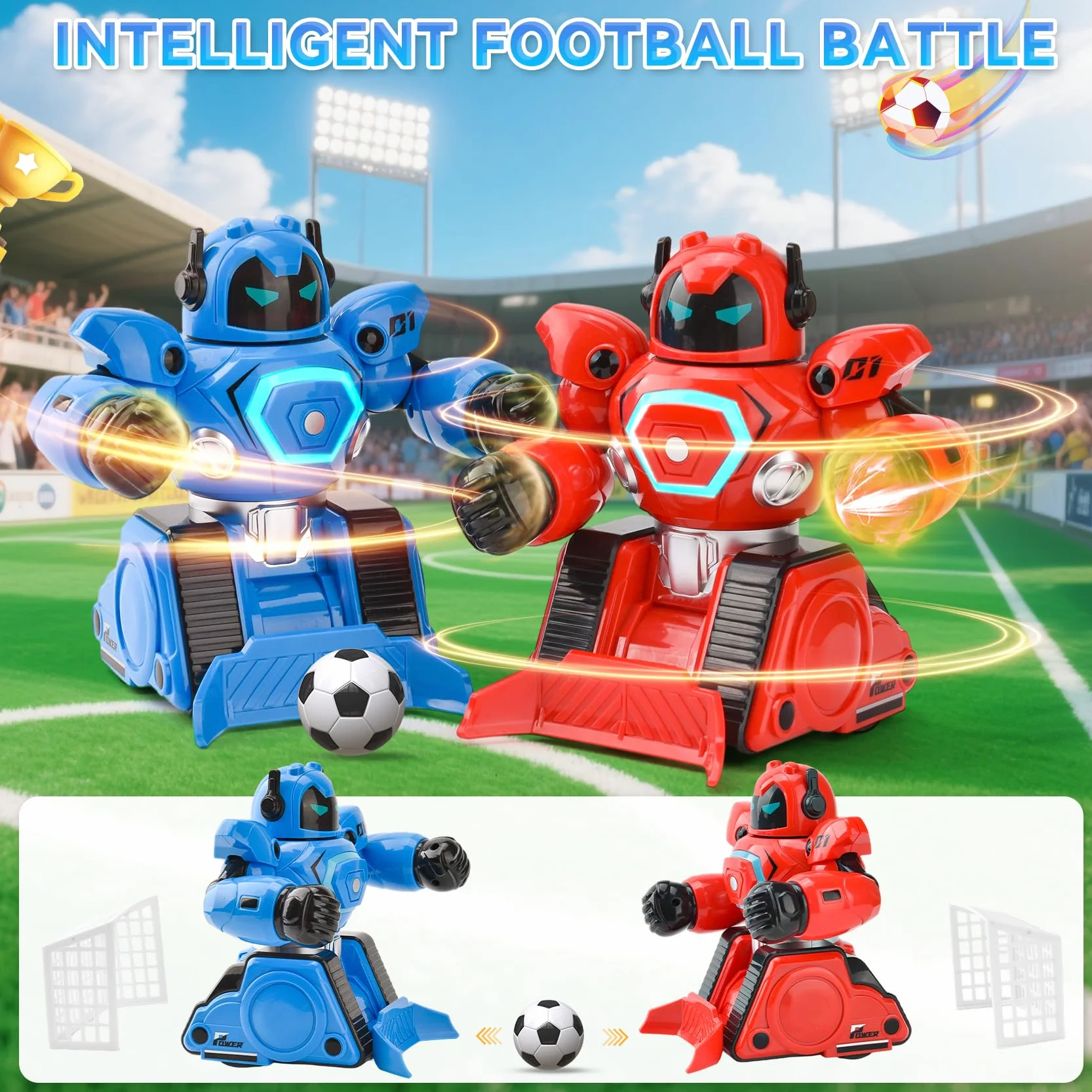2 Robots Teledirigidos, Juguete RC Robot de Combate con Modo Boxeo & Fútbol, Luz y Sonido, Recargables, Robots de Combate Regalo Niño a Partir de 6 Años