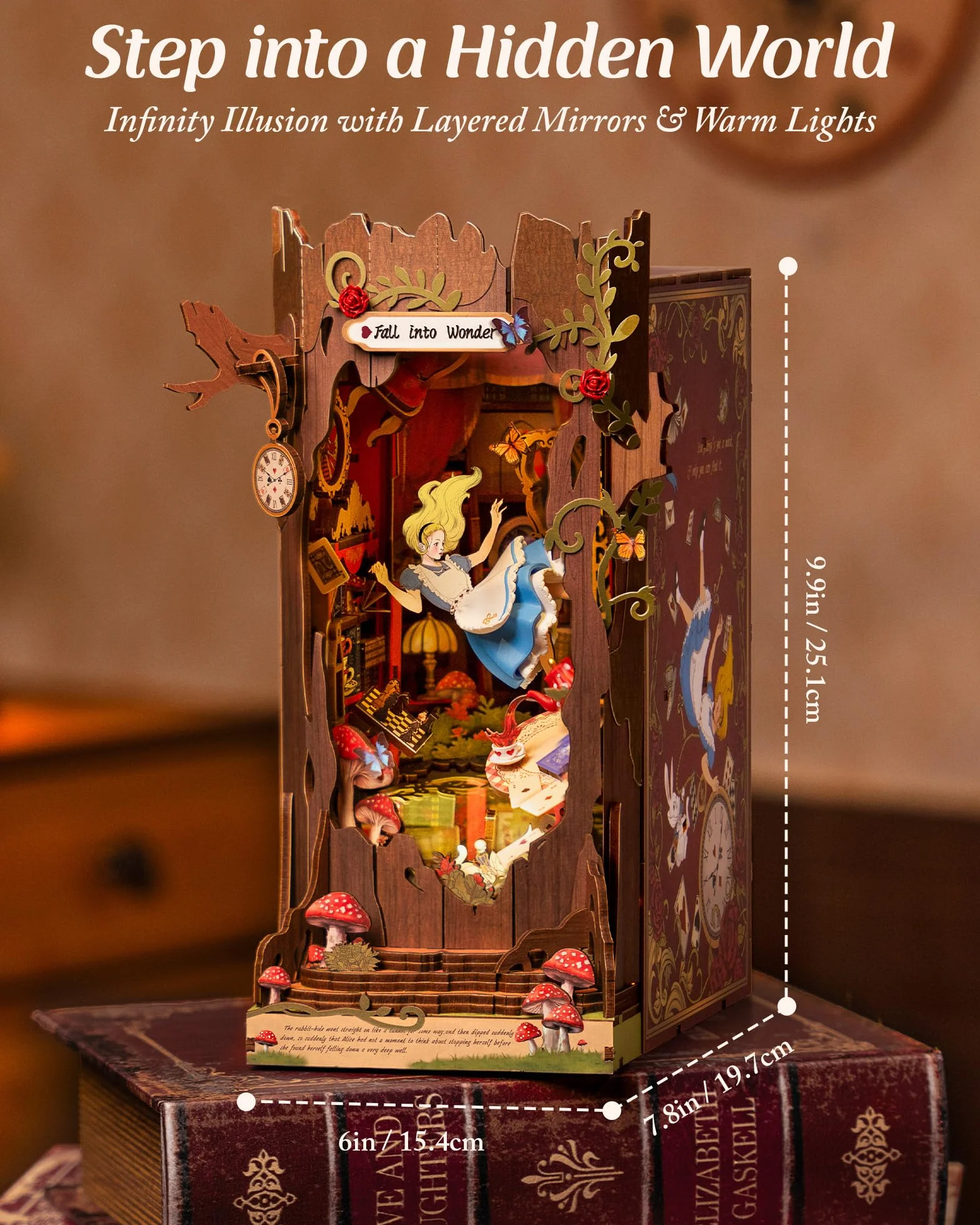 ROBOTIME Book Nook Booknook, Diorama Casa Miniatura para Montar, Booknok Decoración del Hogar, Nookbook Manualidades Regalos para Adultos Adolescentes Mujeres(Fall into Wonder)