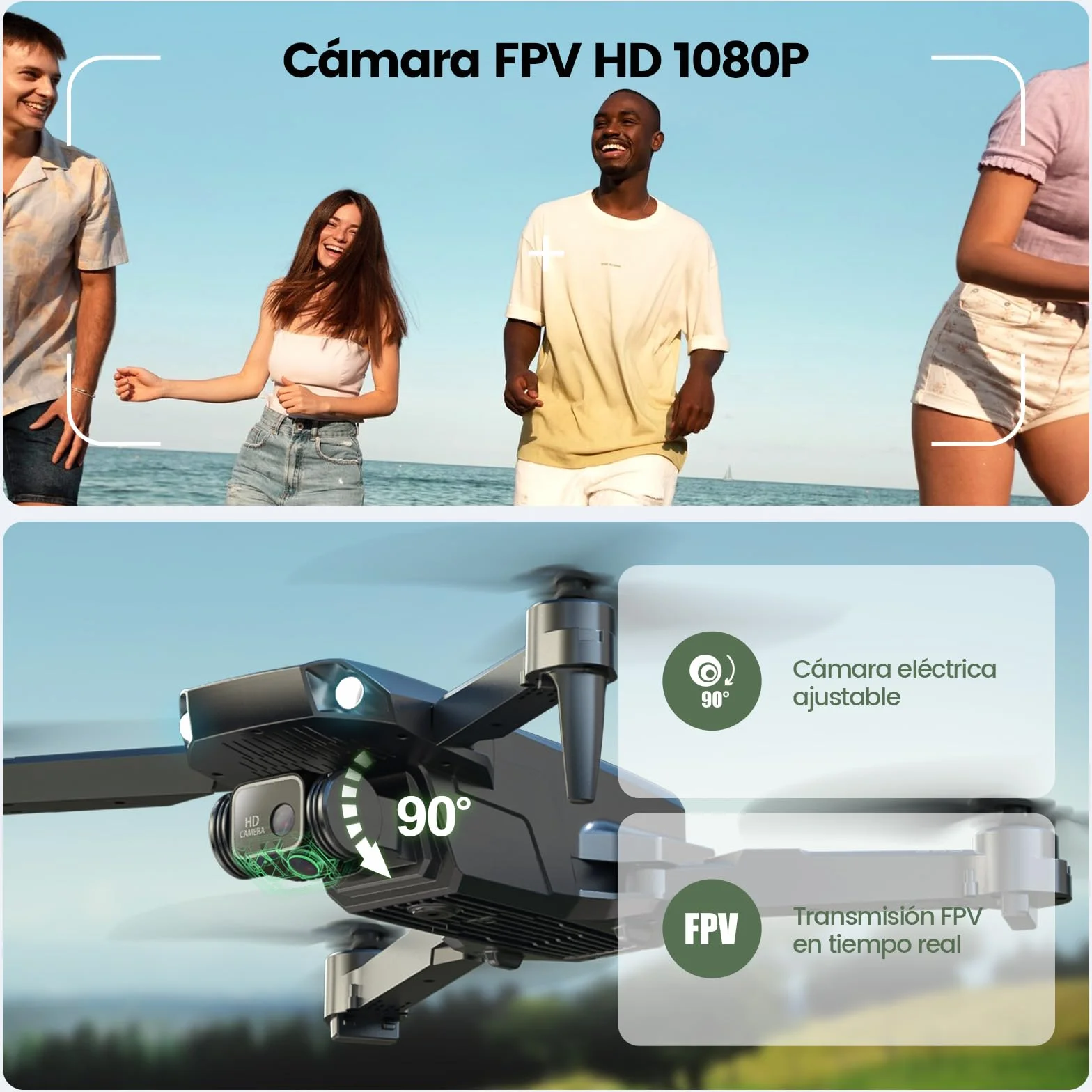 Dron plegable Holy Stone HS290 con cámara FPV HD de 1080P, cuadricóptero RC con flujo óptico, control por aplicación, 3 velocidades, 2 baterías modulares, regalo de juguete cristiano para niños, C0